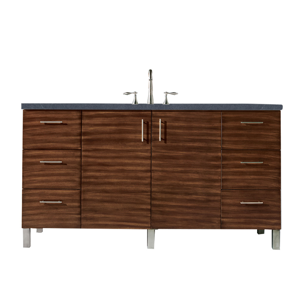 James Martin 850-V60S-AWT-3CSP Metropolitan 60" Single Vanity, American Walnut, w/ 3 CM Charcoal Soapstone Quartz Top