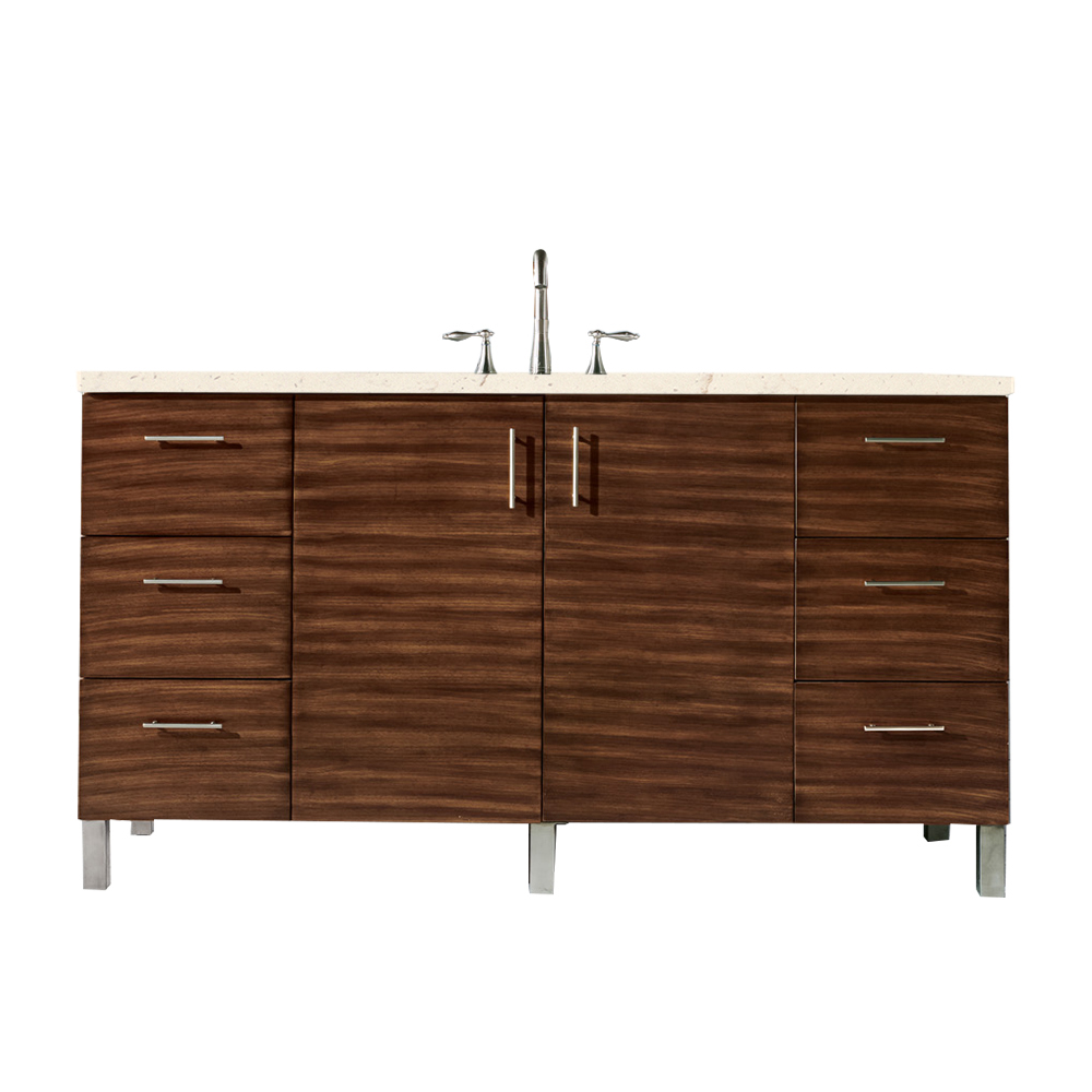 James Martin 850-V60S-AWT-3EMR Metropolitan 60" Single Vanity, American Walnut, w/ 3 CM Eternal Marfil Quartz Top