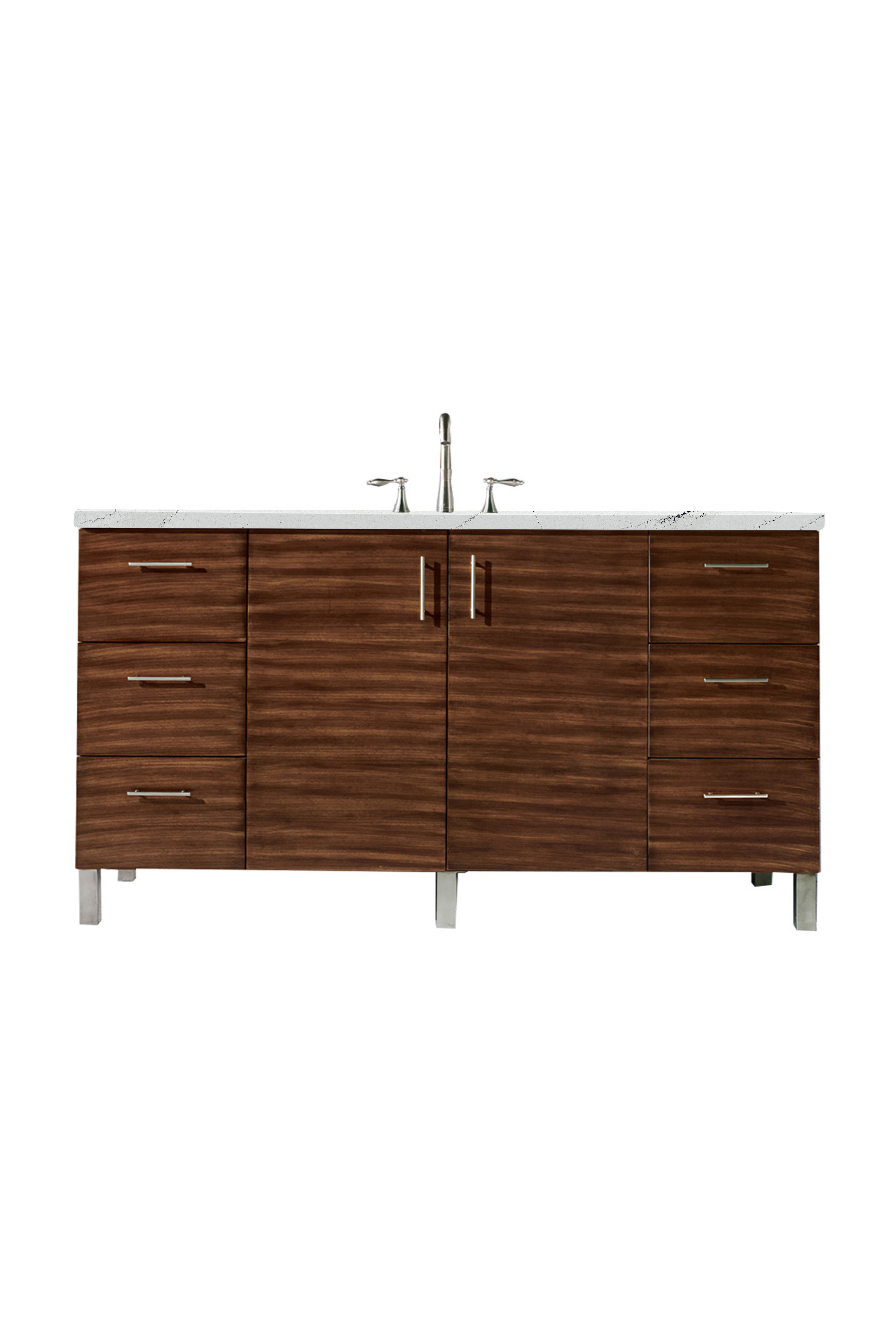 James Martin 850-V60S-AWT-3ENC Metropolitan 60" Single Vanity, American Walnut, w/ 3 CM Ethereal Noctis Quartz Top