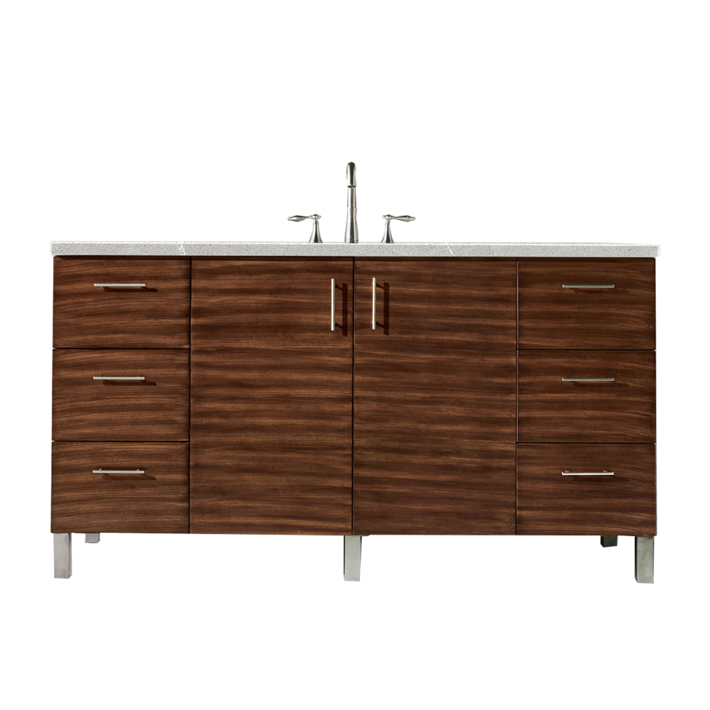 James Martin 850-V60S-AWT-3ESR Metropolitan 60" Single Vanity, American Walnut, w/ 3 CM Eternal Serena Quartz Top