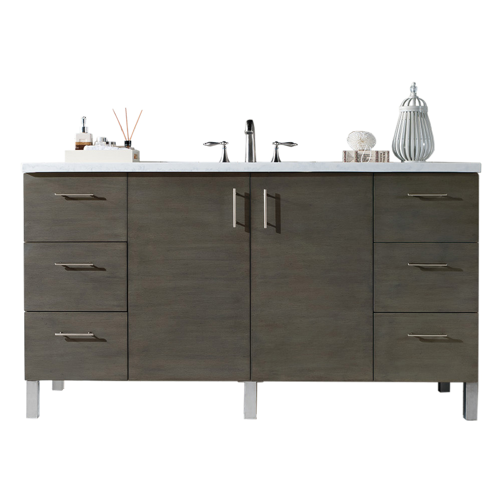 James Martin 850-V60S-SOK-3AF Metropolitan 60" Silver Oak Single Vanity w/ 3 CM Arctic Fall Solid Surface Top