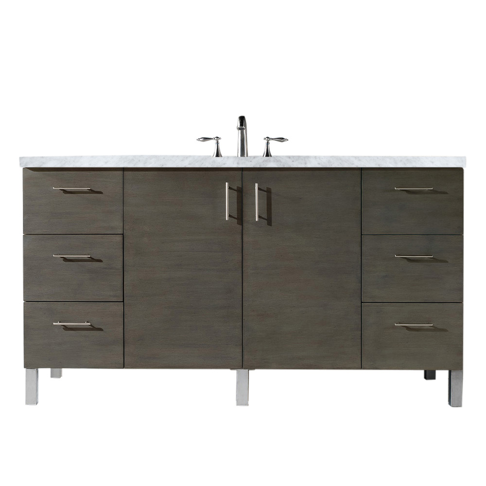 James Martin 850-V60S-SOK-3CAR Metropolitan 60" Silver Oak Single Vanity w/ 3 CM Carrara Marble Top