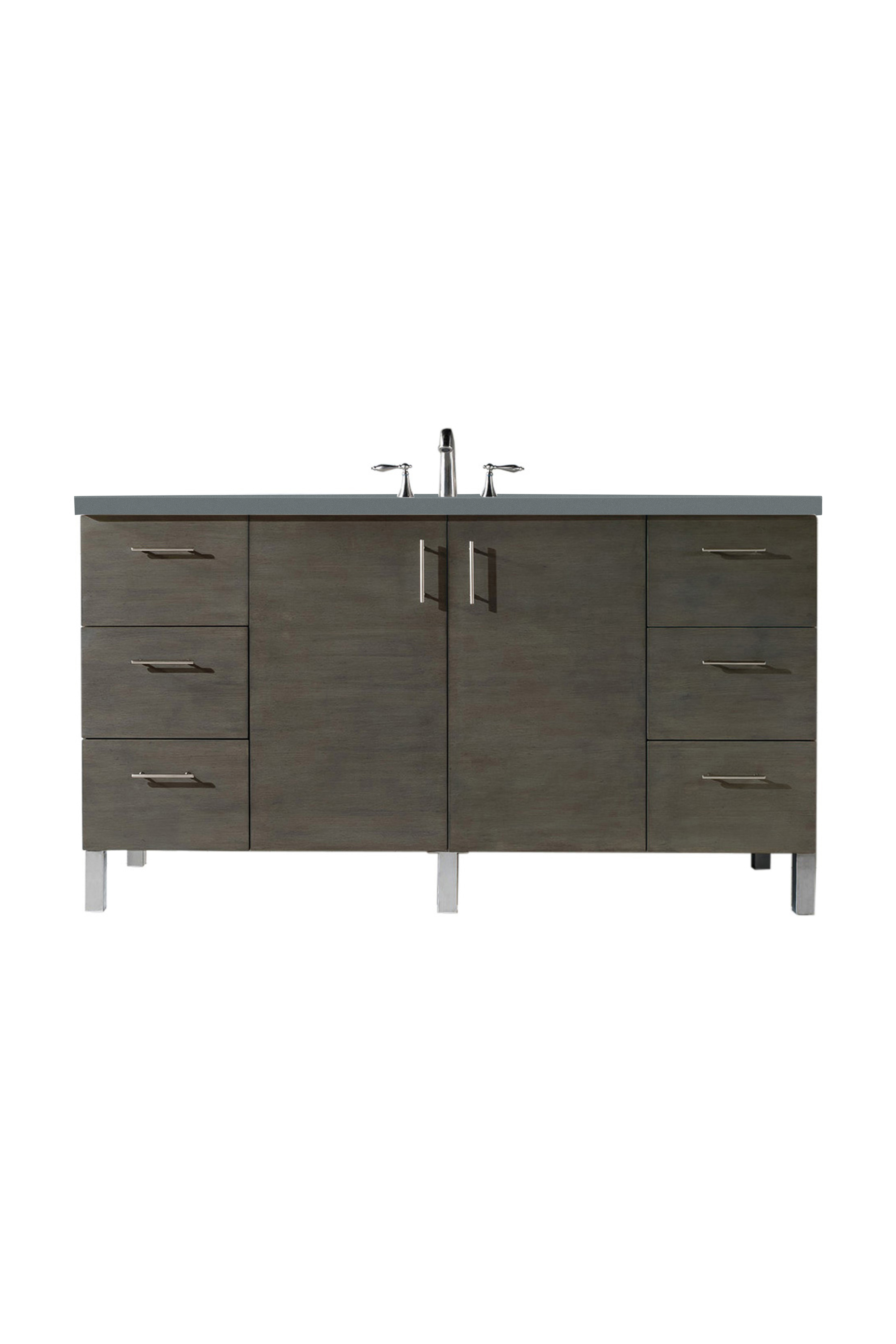 James Martin 850-V60S-SOK-3CBL Metropolitan 60" Single Vanity, Silver Oak, w/ 3 CM Cala Blue Quartz Top