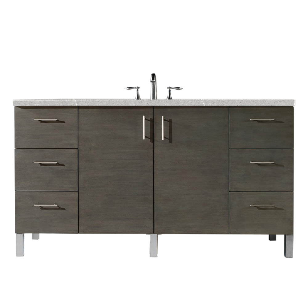 James Martin 850-V60S-SOK-3ESR Metropolitan 60" Single Vanity, Silver Oak, w/ 3 CM Eternal Serena Quartz Top