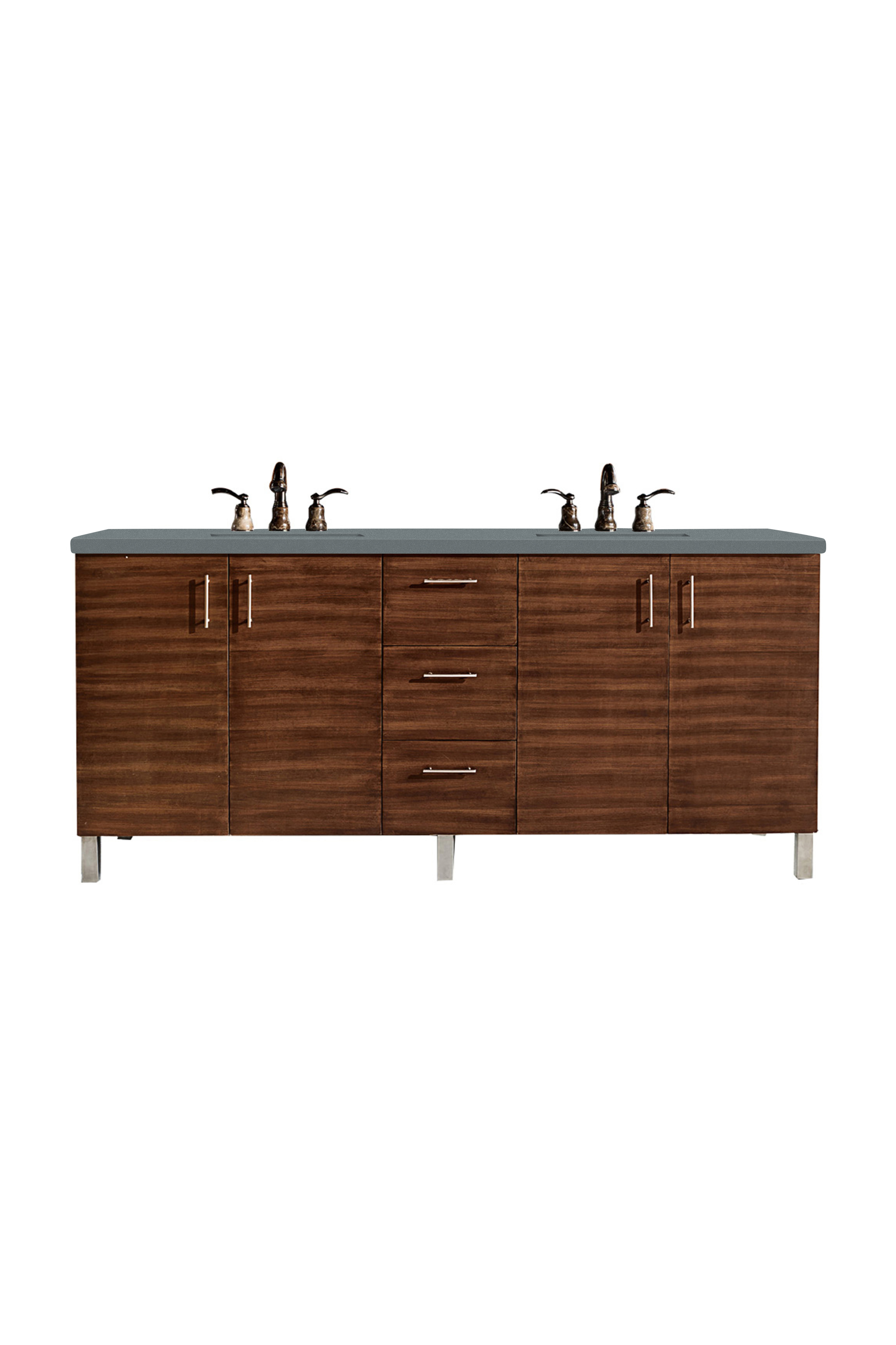 James Martin 850-V72-AWT-3CBL Metropolitan 72" Double Vanity, American Walnut, w/ 3 CM Cala Blue Quartz Top