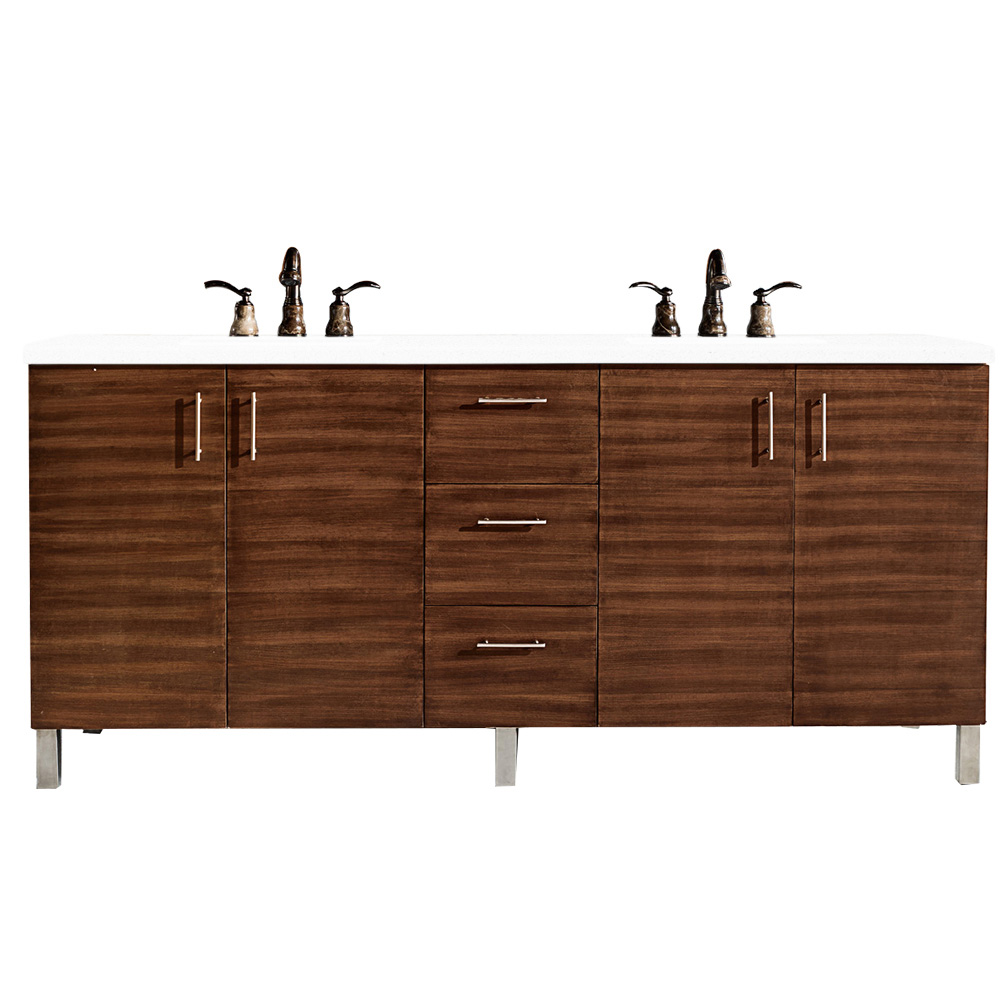 James Martin 850-V72-AWT-3CLW Metropolitan 72" Double Vanity, American Walnut, w/ 3 CM Classic White Quartz Top