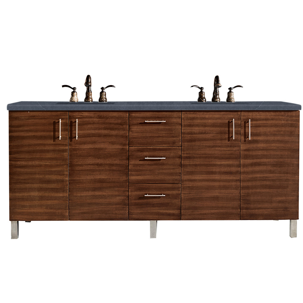 James Martin 850-V72-AWT-3CSP Metropolitan 72" Double Vanity, American Walnut, w/ 3 CM Charcoal Soapstone Quartz Top