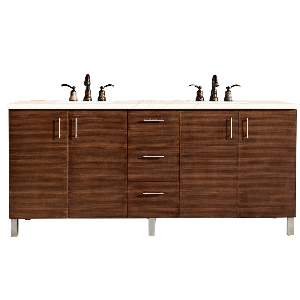 James Martin 850-V72-AWT-3EMR Metropolitan 72" Double Vanity, American Walnut, w/ 3 CM Eternal Marfil Quartz Top