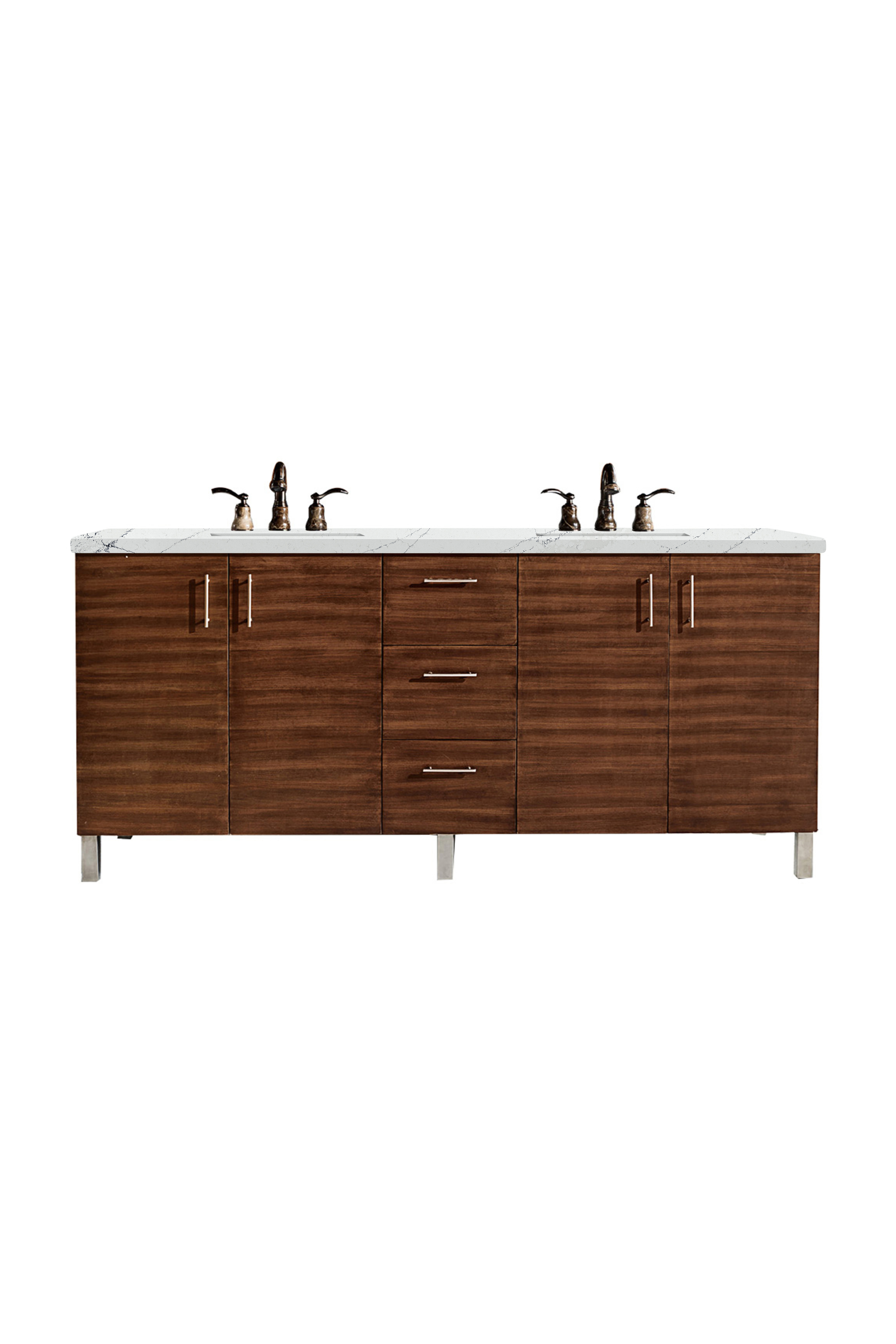 James Martin 850-V72-AWT-3ENC Metropolitan 72" Double Vanity, American Walnut, w/ 3 CM Ethereal Noctis Quartz Top