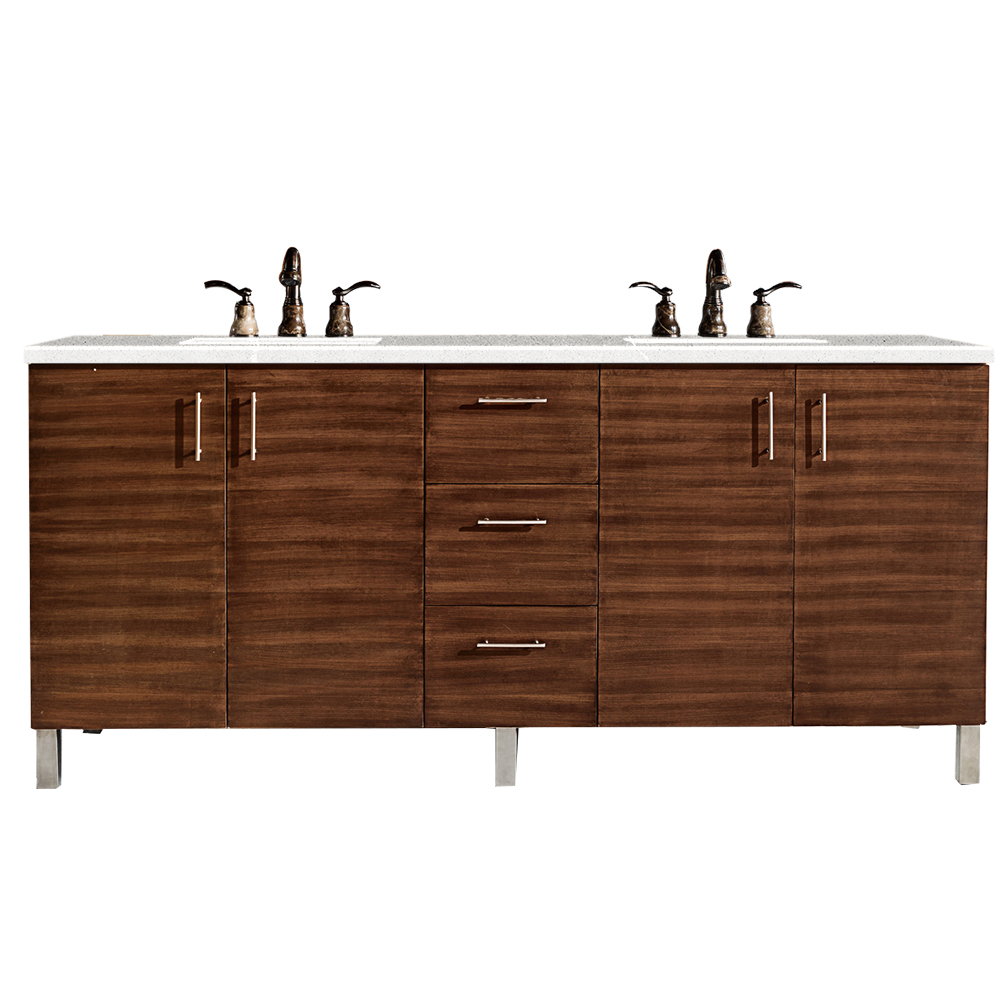 James Martin 850-V72-AWT-3ESR Metropolitan 72" Double Vanity, American Walnut, w/ 3 CM Eternal Serena Quartz Top