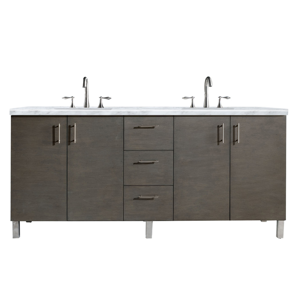 James Martin 850-V72-SOK-3CAR Metropolitan 72" Silver Oak Double Vanity w/ 3 CM Carrara Marble Top