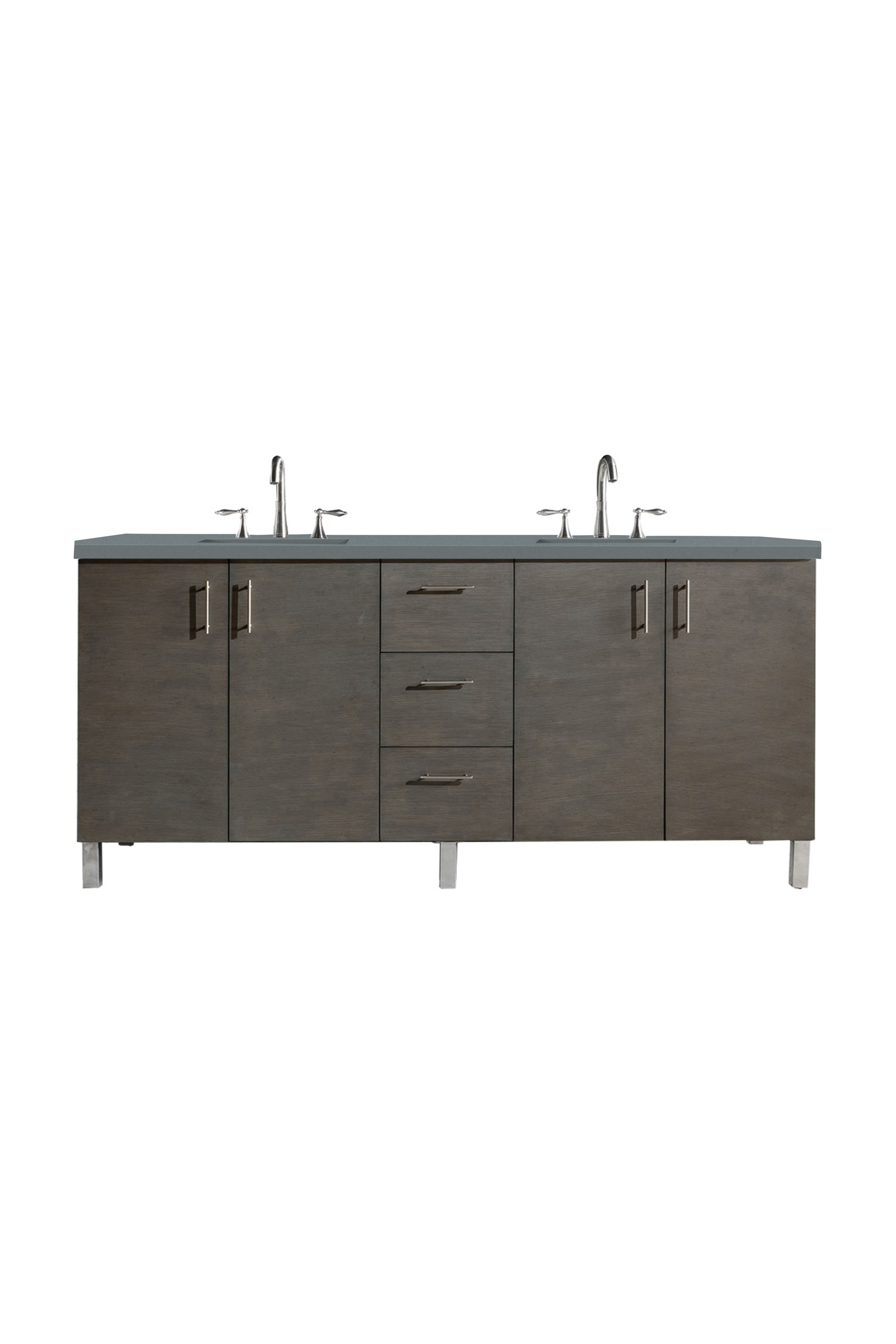 James Martin 850-V72-SOK-3CBL Metropolitan 72" Double Vanity, Silver Oak, w/ 3 CM Cala Blue Quartz Top