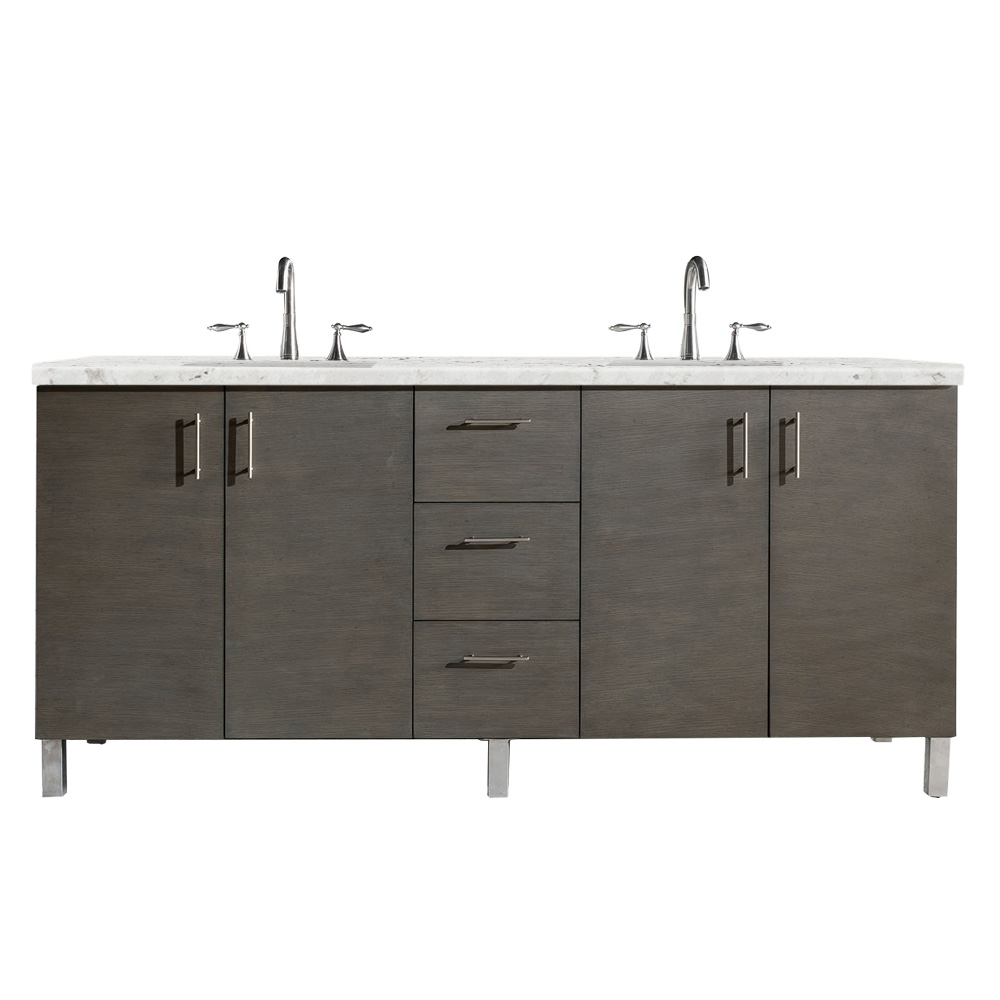 James Martin 850-V72-SOK-3EJP Metropolitan 72" Double Vanity, Silver Oak, w/ 3 CM Eternal Jasmine Pearl Quartz Top