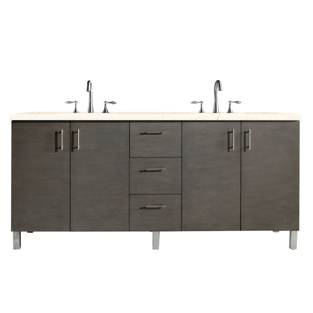 James Martin 850-V72-SOK-3EMR Metropolitan 72" Double Vanity, Silver Oak, w/ 3 CM Eternal Marfil Quartz Top