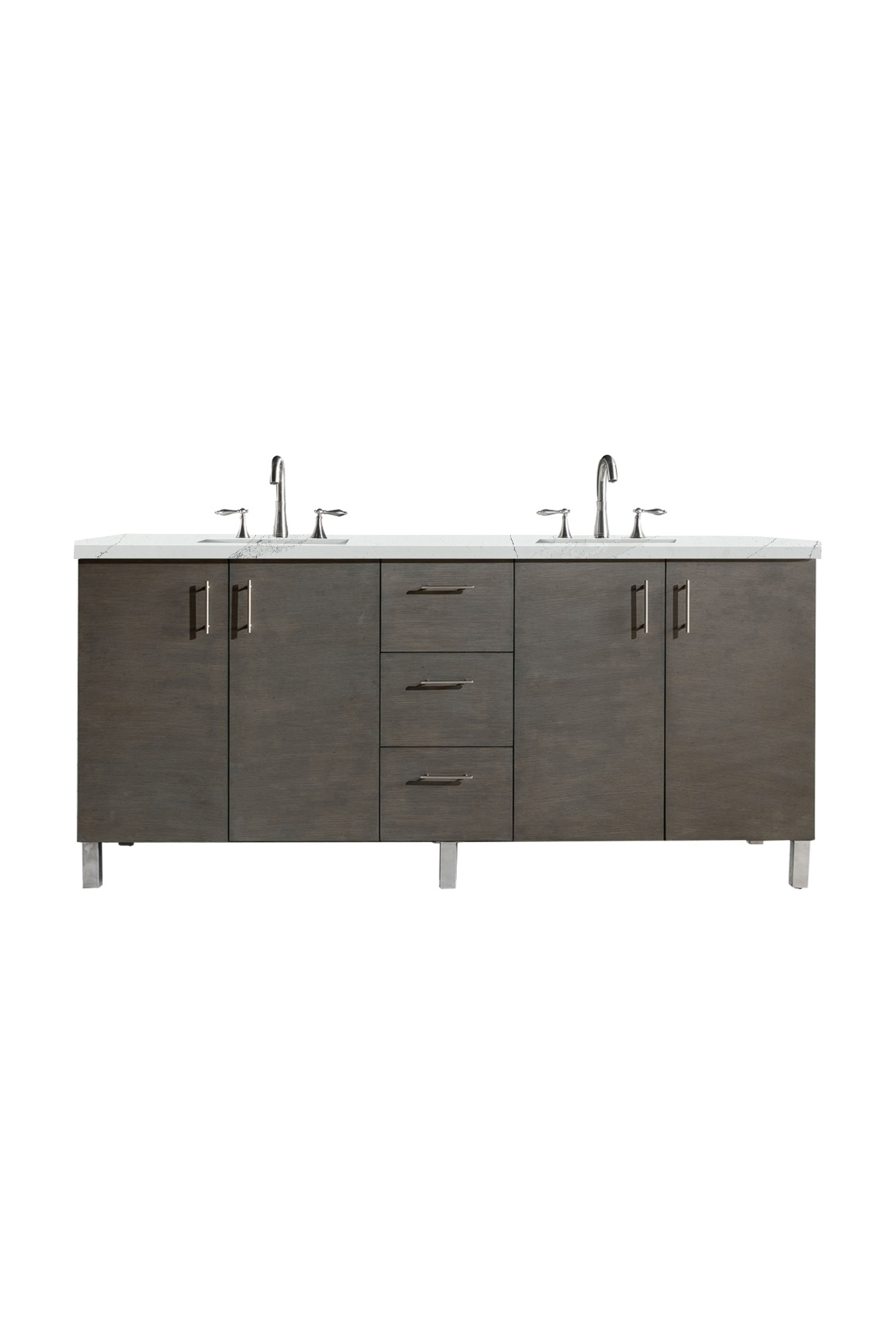 James Martin 850-V72-SOK-3ENC Metropolitan 72" Double Vanity, Silver Oak, w/ 3 CM Ethereal Noctis Quartz Top