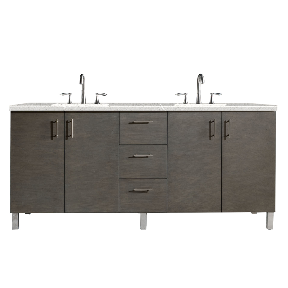 James Martin 850-V72-SOK-3ESR Metropolitan 72" Double Vanity, Silver Oak, w/ 3 CM Eternal Serena Quartz Top