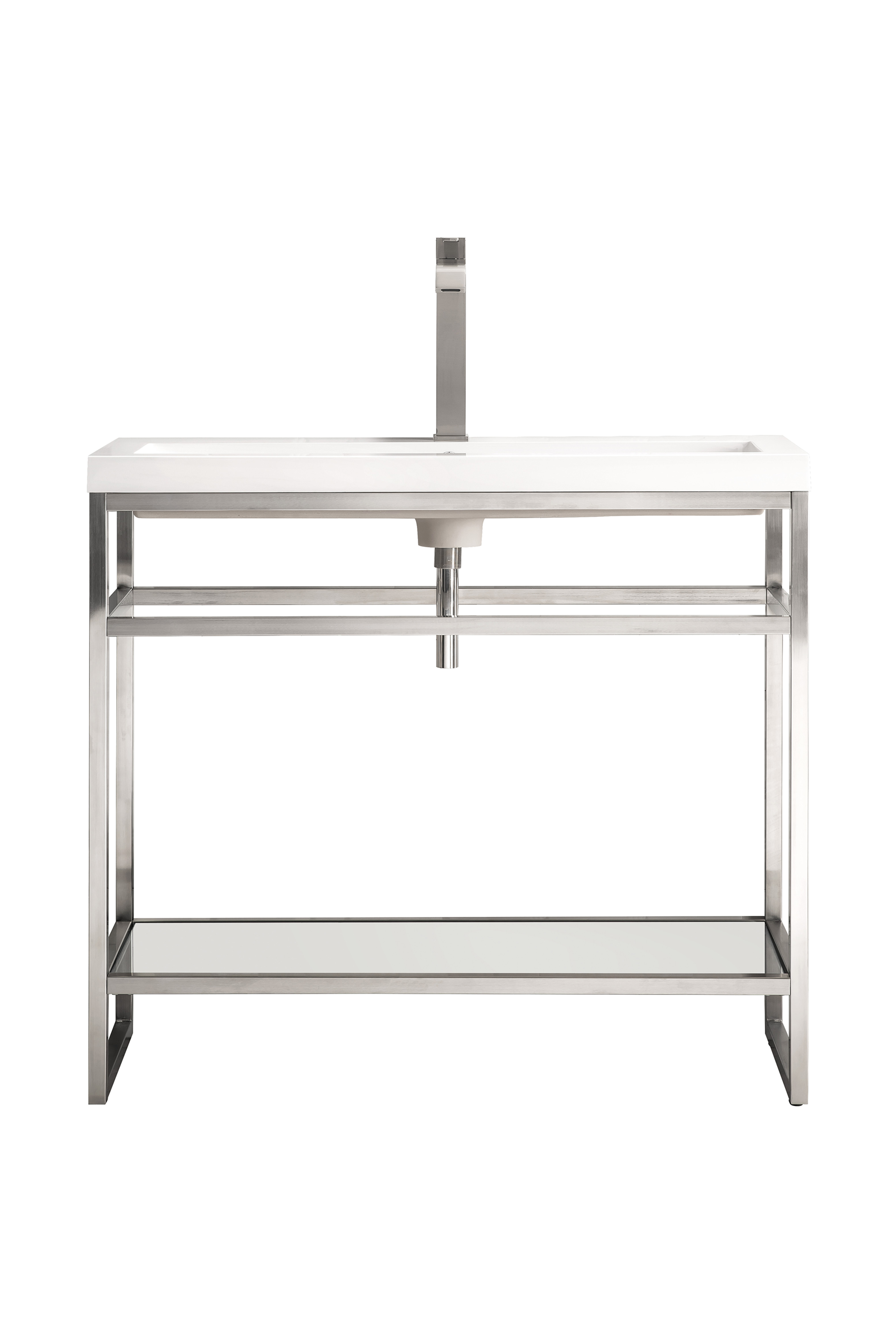 James Martin C105V39.5BNKWG Boston 39.5" Stainless Steel Sink Console, Brushed Nickel w/ White Glossy Composite Countertop