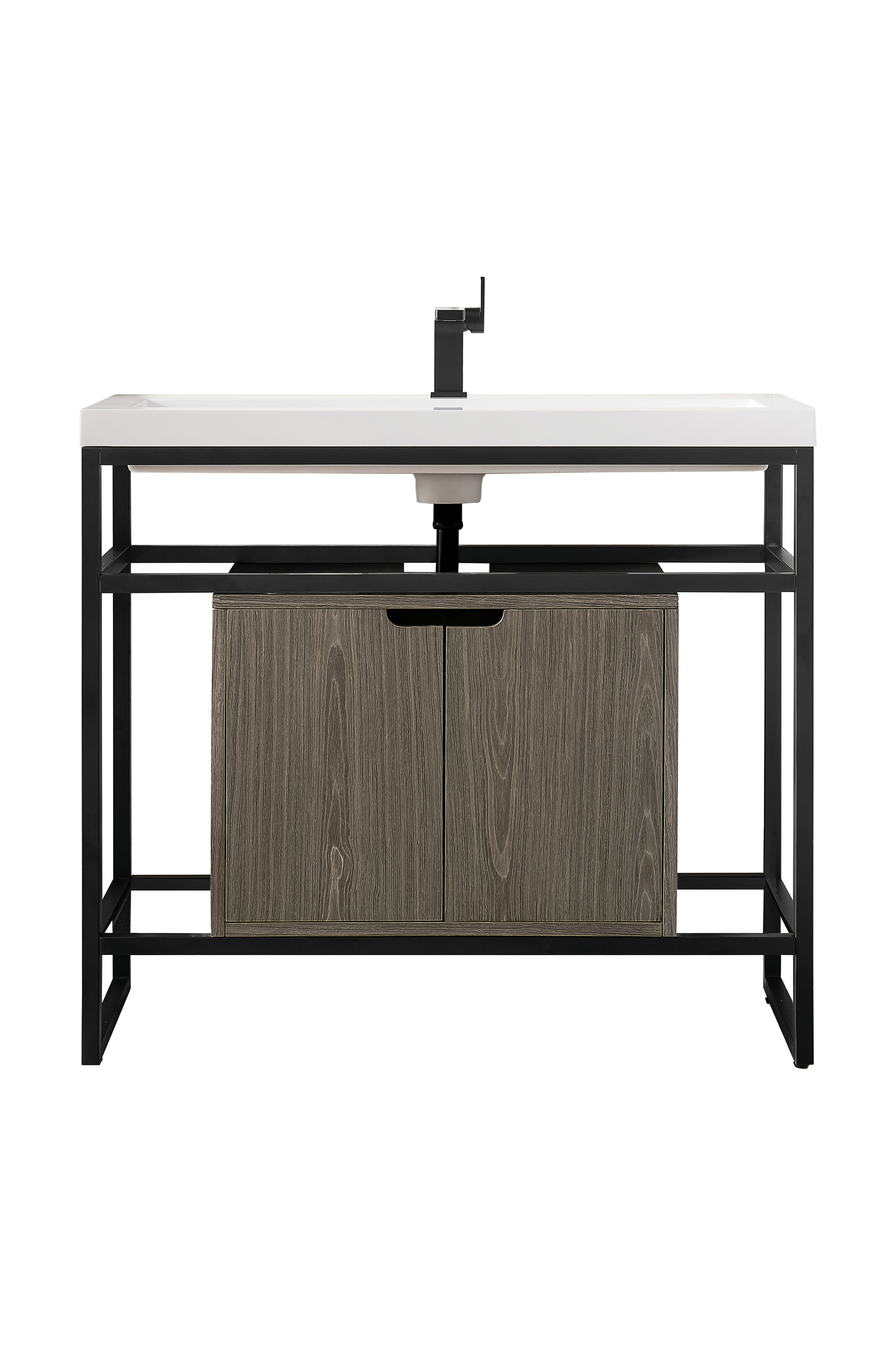 James Martin C105V39.5MBKSCAGRWG Boston 39.5" Stainless Steel Sink Console, Matte Black w/ Ash Gray Storage Cabinet, White Glossy Composite Countertop