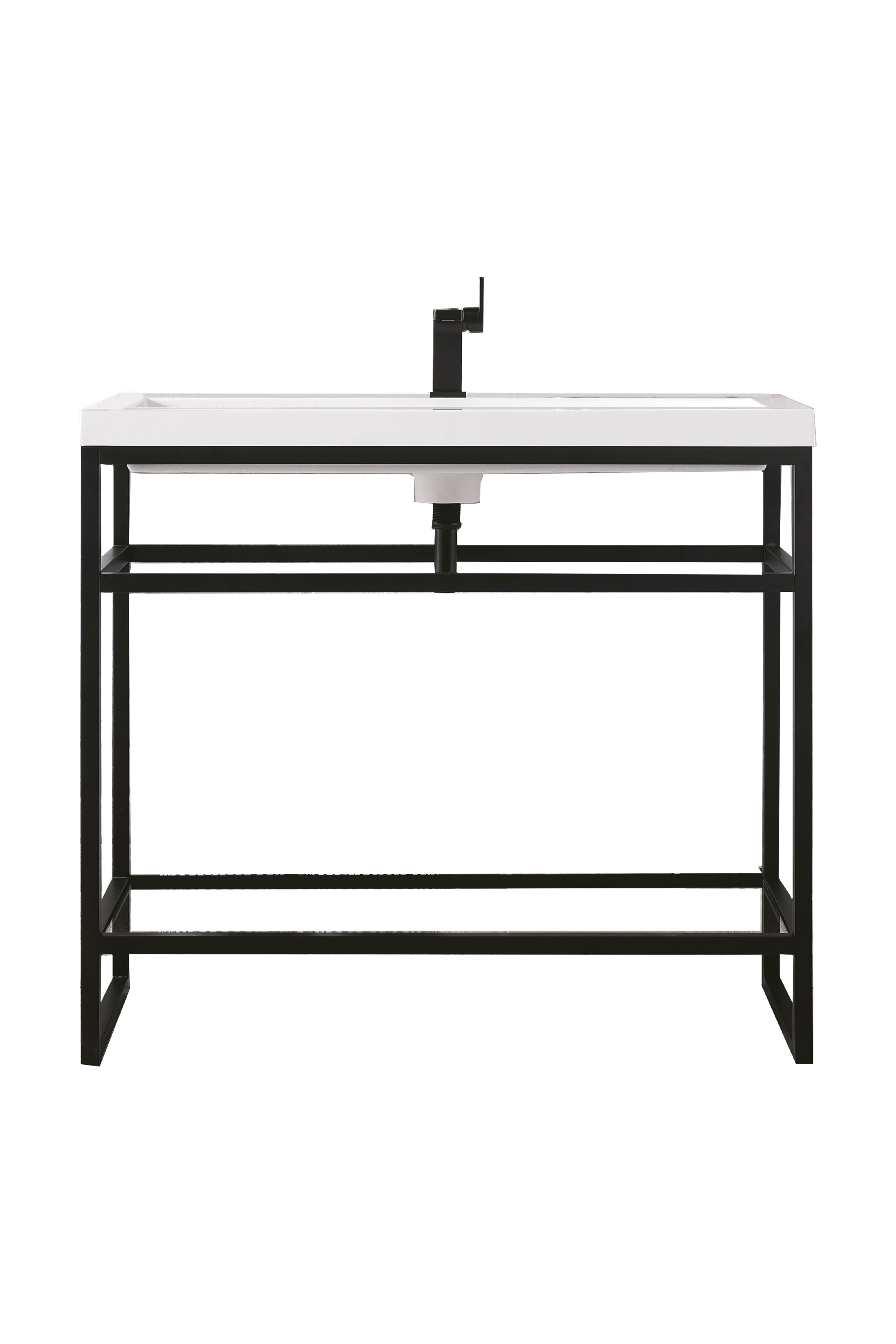 James Martin C105V39.5MBKWG Boston 39.5" Stainless Steel Sink Console, Matte Black w/ White Glossy Composite Countertop