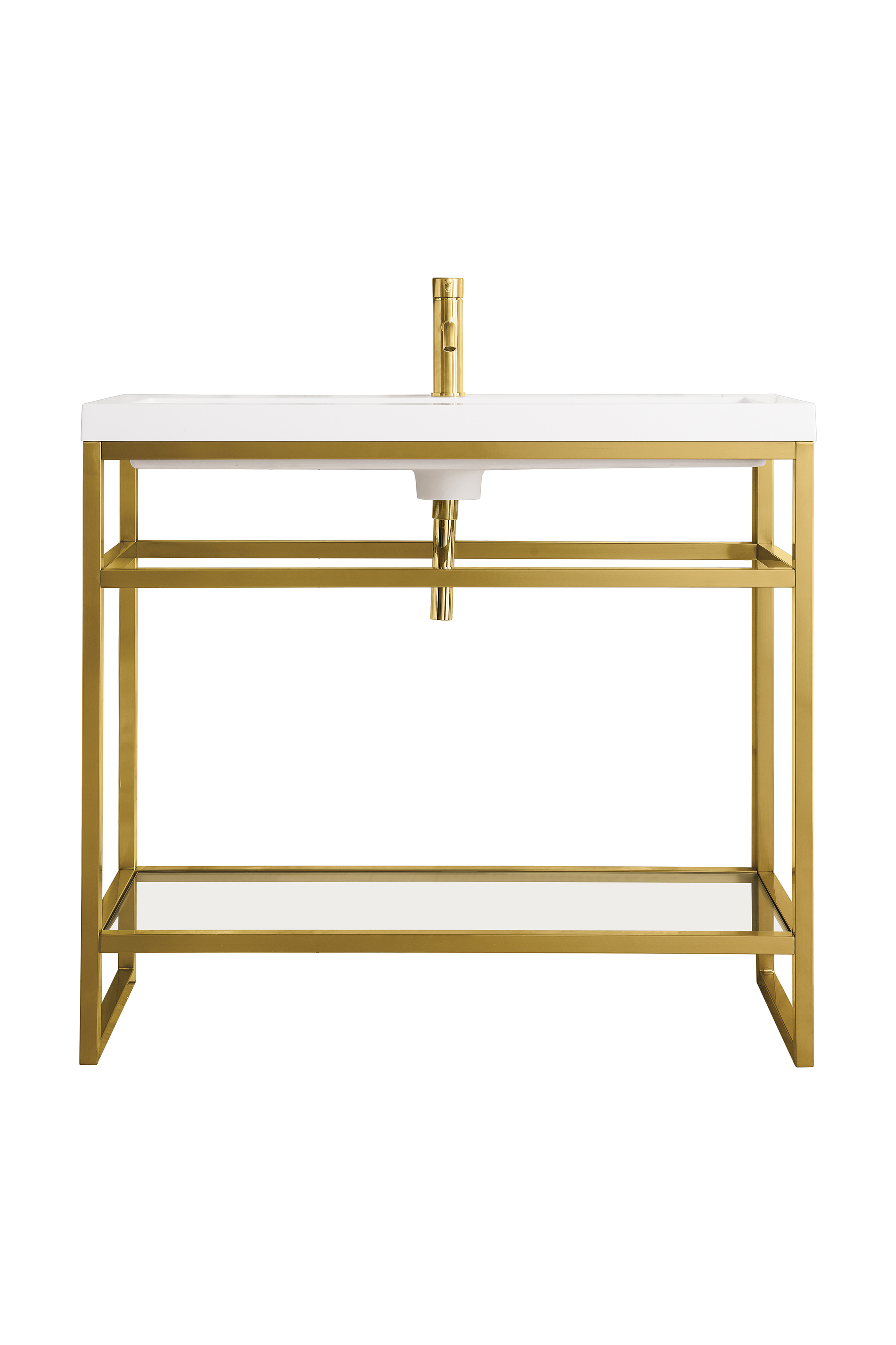 James Martin C105V39.5RGDWG Boston 39.5" Stainless Steel Sink Console, Radiant Gold w/ White Glossy Composite Countertop