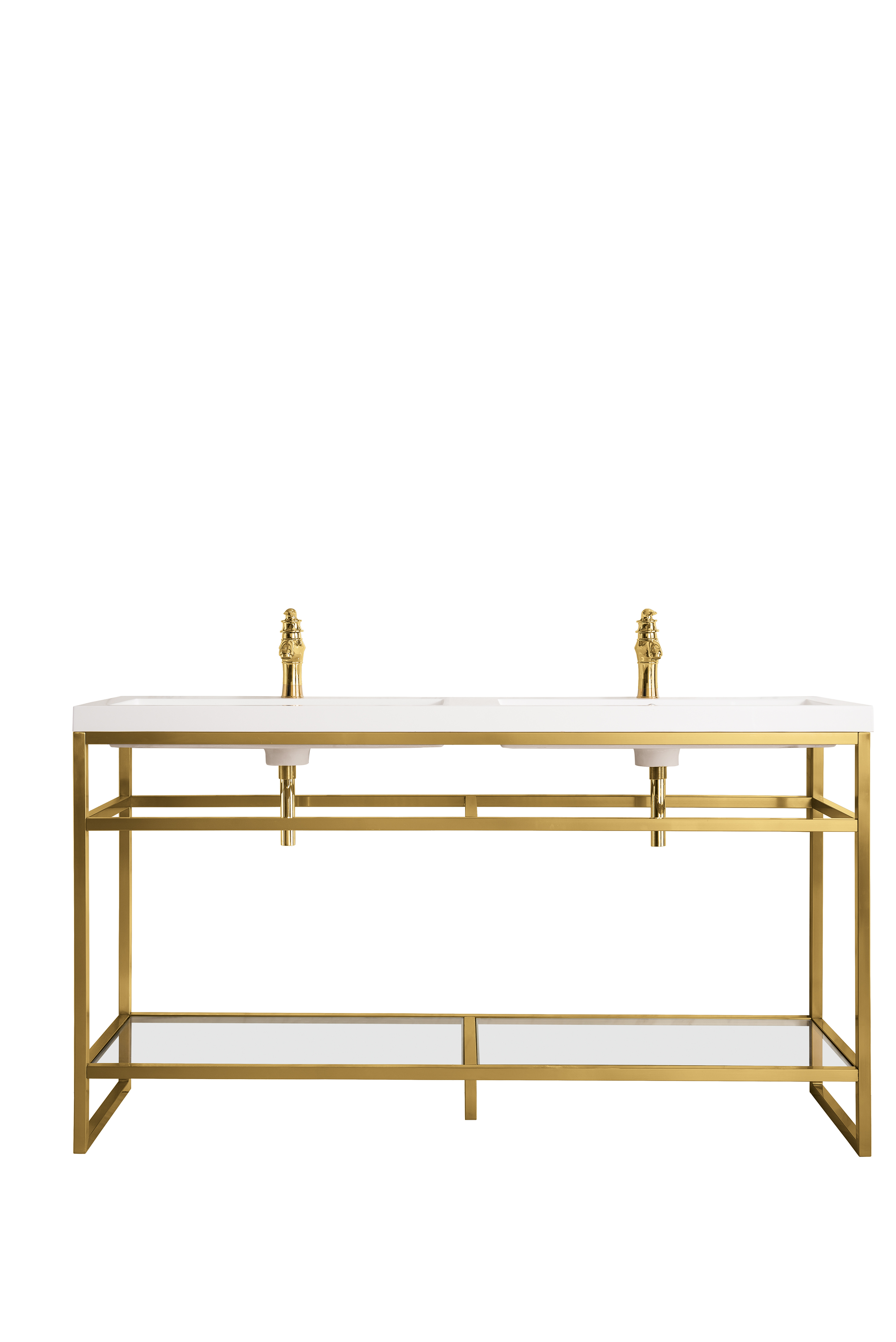 James Martin C105V63RGDWG Boston 63" Stainless Steel Sink Console (Double Basins), Radiant Gold w/ White Glossy Composite Countertop