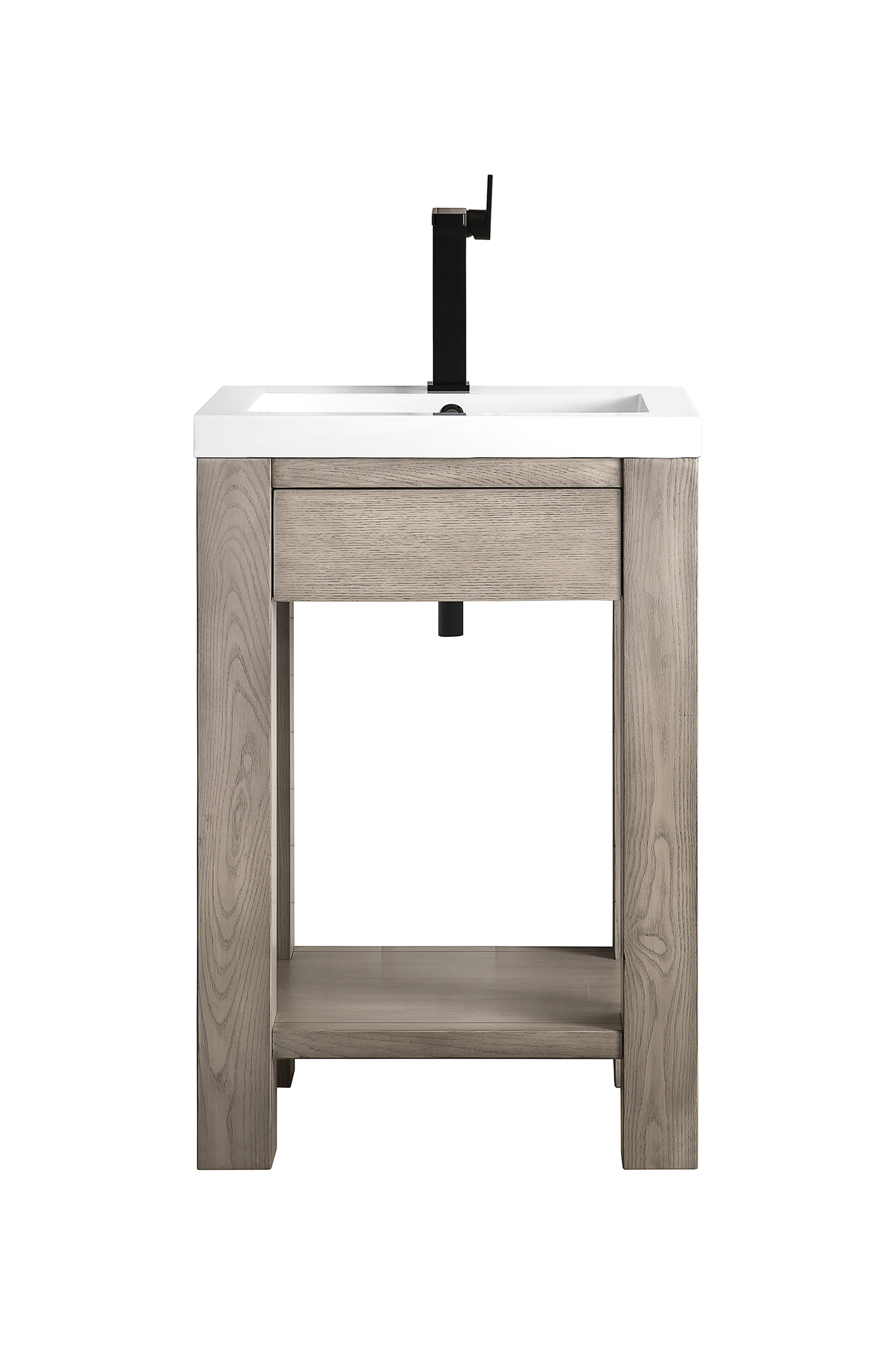 James Martin C205V24PTAWG Brooklyn 24" Wooden Sink Console, Platinum Ash w/ White Glossy Composite Countertop