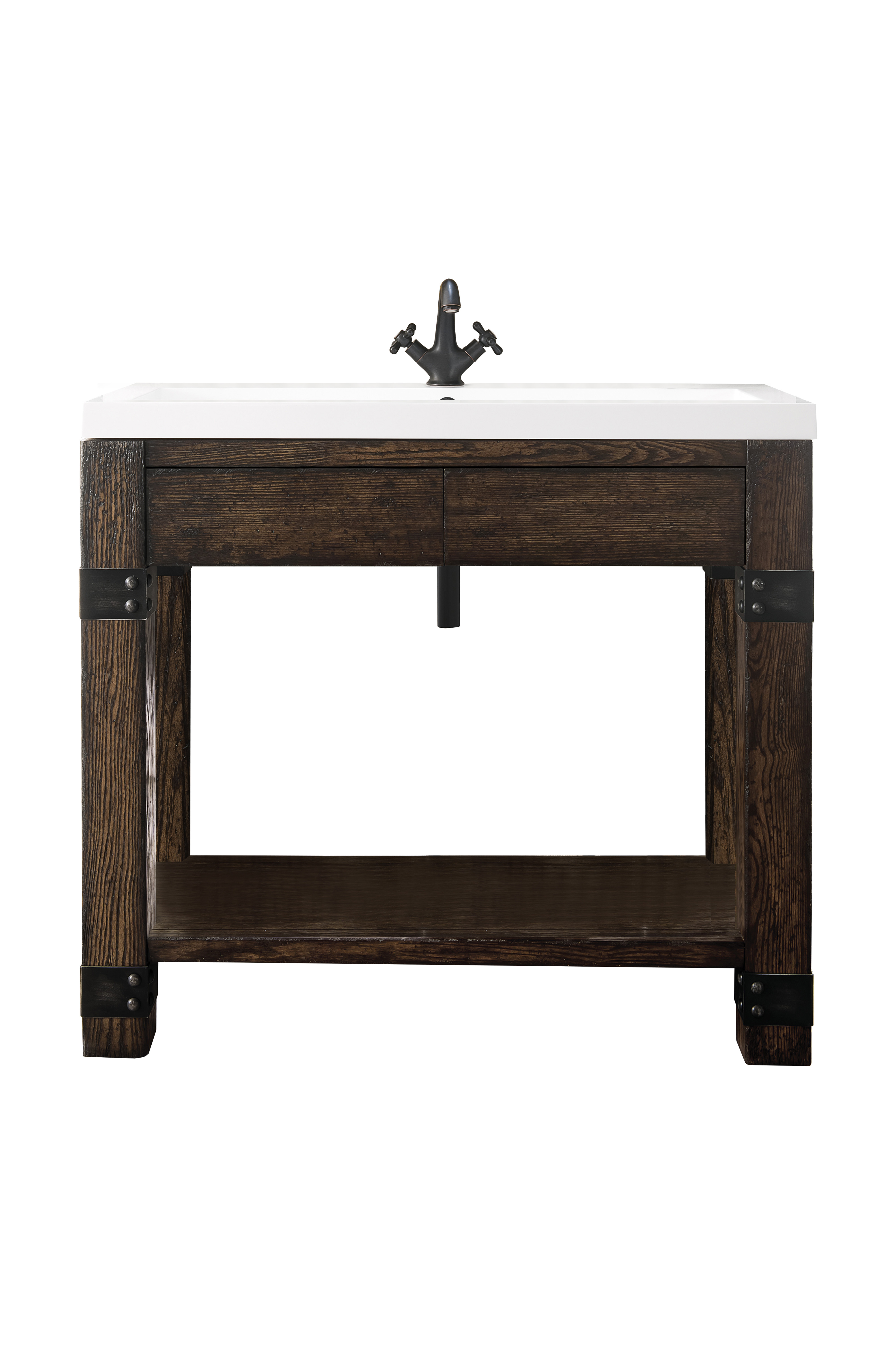 James Martin C205V39.5RSAWG Brooklyn 39.5" Wooden Sink Console, Rustic Ash w/ White Glossy Composite Countertop