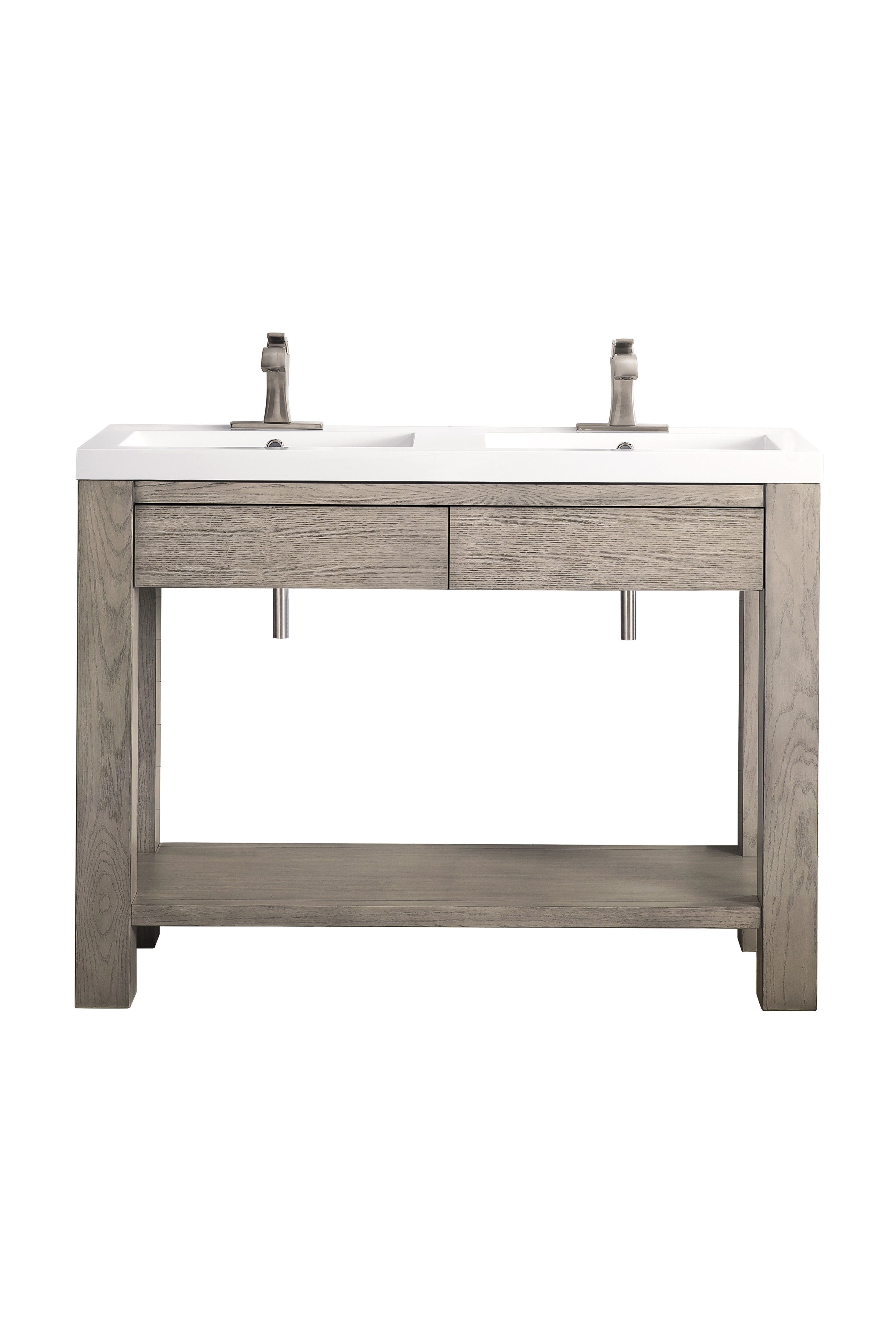 James Martin C205V47PTAWG Brooklyn 47" Wooden Sink Console, Platinum Ash w/ White Glossy Composite Countertop - Click Image to Close