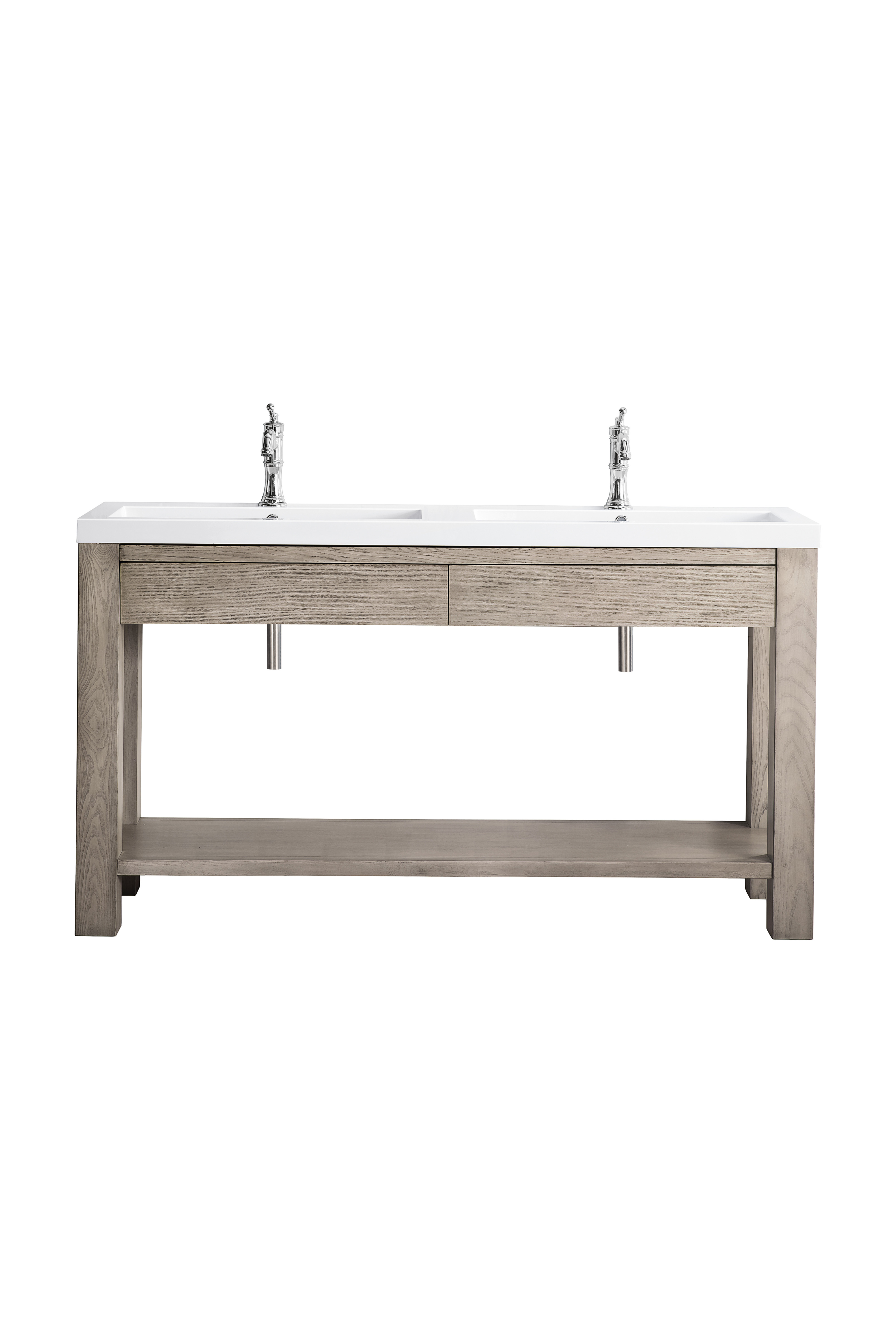 James Martin C205V63PTAWG Brooklyn 63" Wooden Sink Console, Platinum Ash w/ White Glossy Composite Countertop - Click Image to Close