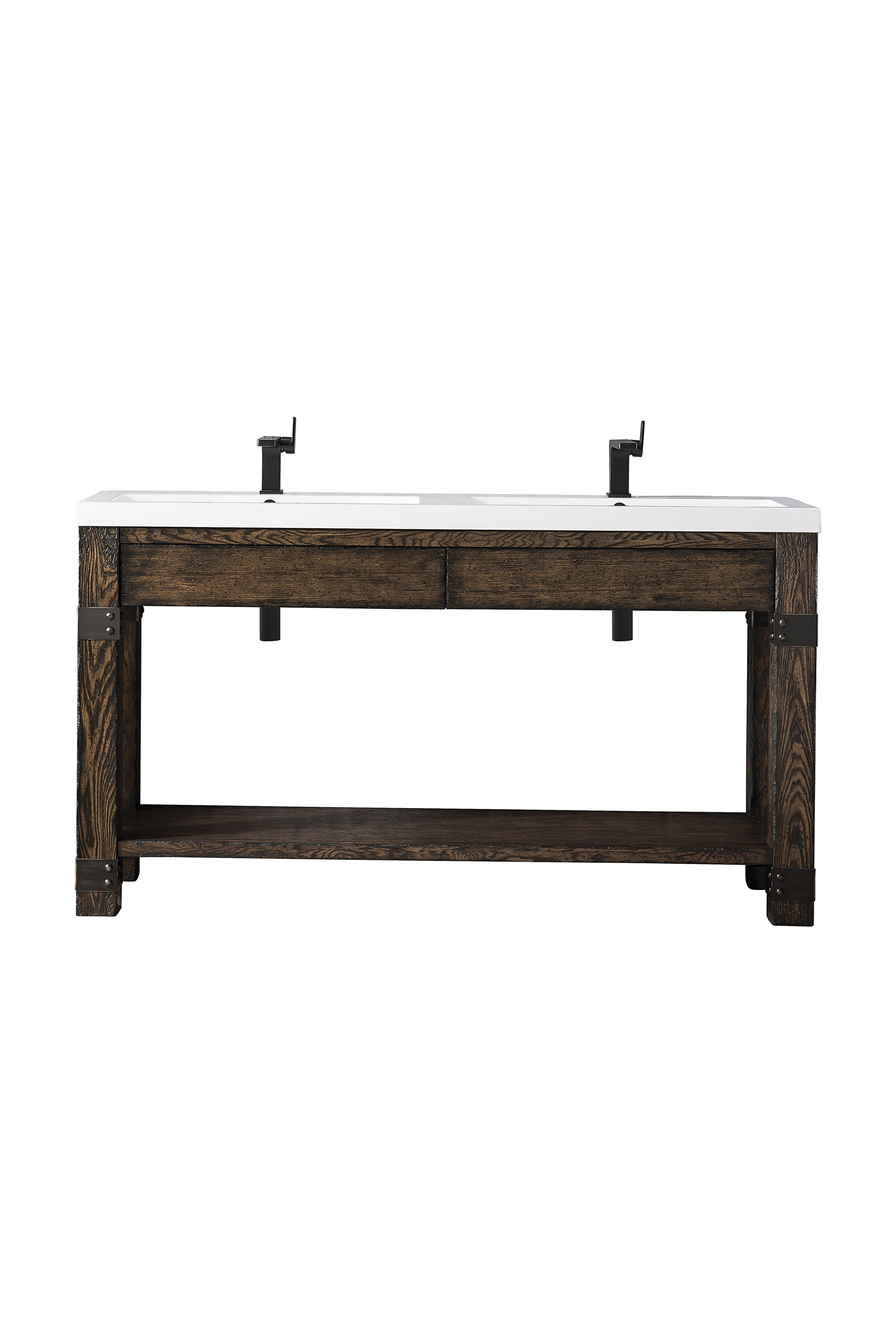 James Martin C205V63RSAWG Brooklyn 63" Wooden Sink Console, Rustic Ash w/ White Glossy Composite Countertop - Click Image to Close