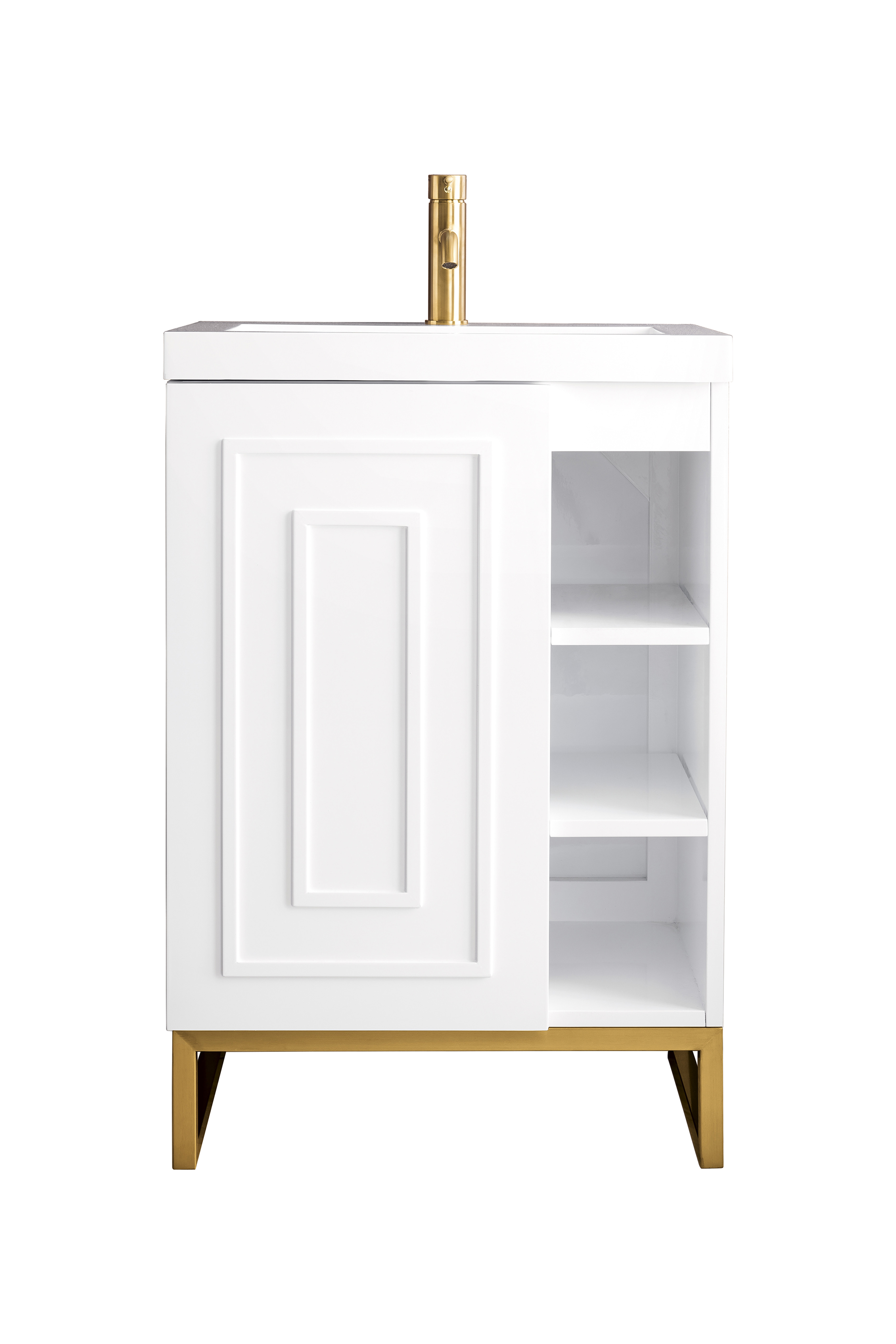James Martin E110V24GWRGDWG Alicante' 24" Single Vanity Cabinet, Glossy White, Radiant Gold w/White Glossy Composite Countertop