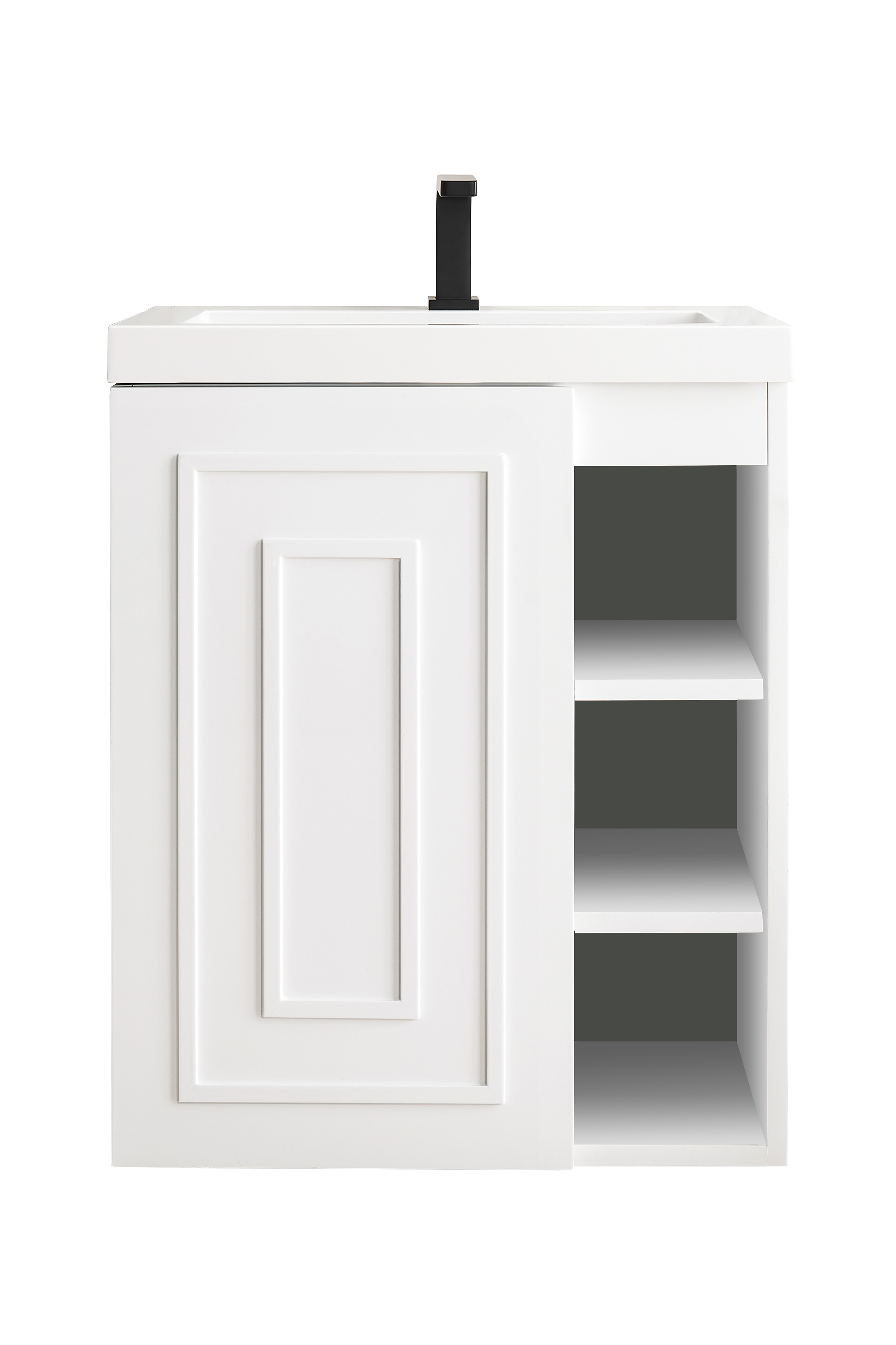 James Martin E110V24GWWG Alicante' 24" Single Vanity Cabinet, Glossy White w/ White Glossy Composite Countertop