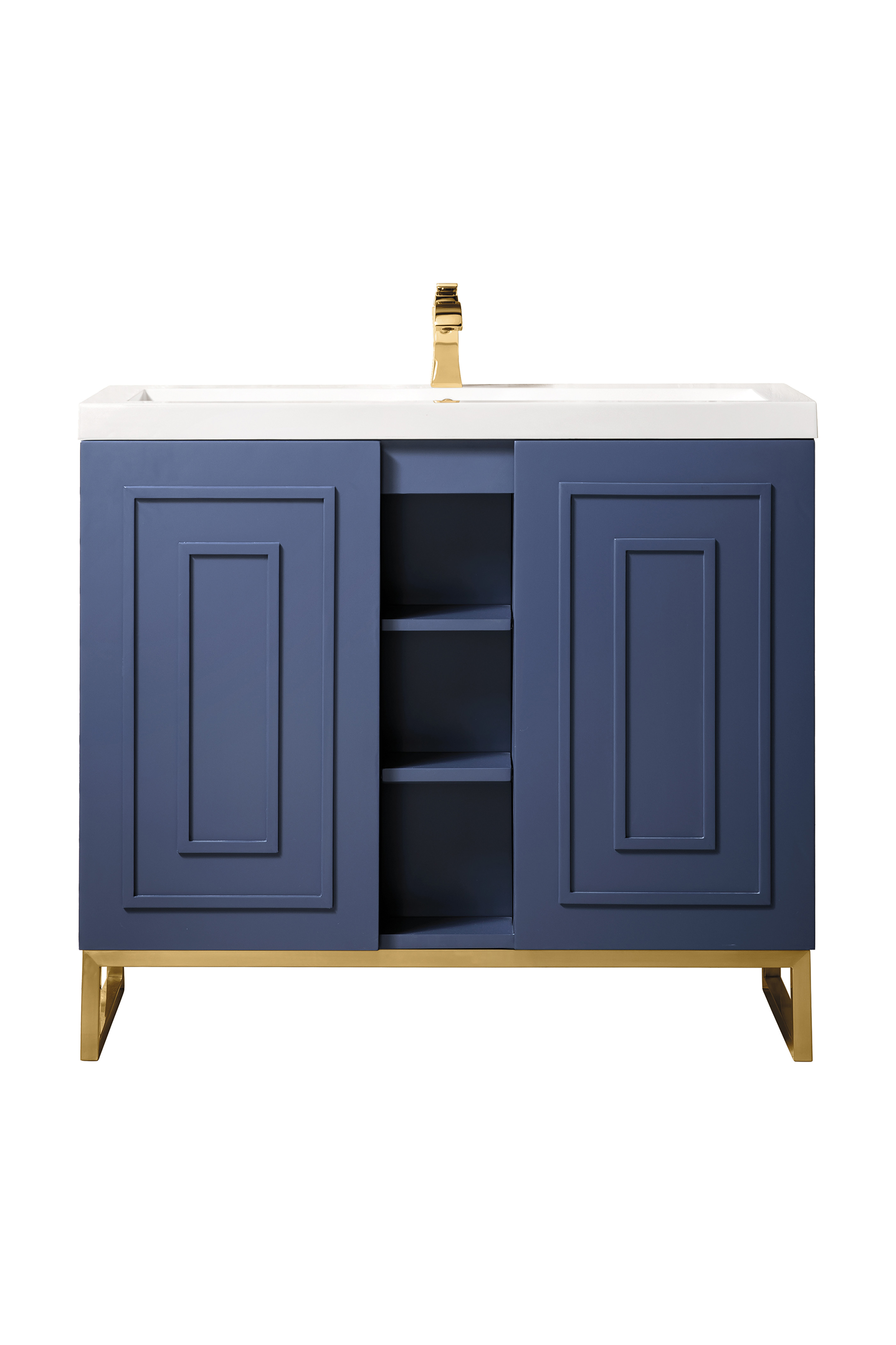 James Martin E110V39.5AZBRGDWG Alicante' 39.5" Single Vanity Cabinet, Azure Blue, Radiant Gold w/White Glossy Composite Countertop