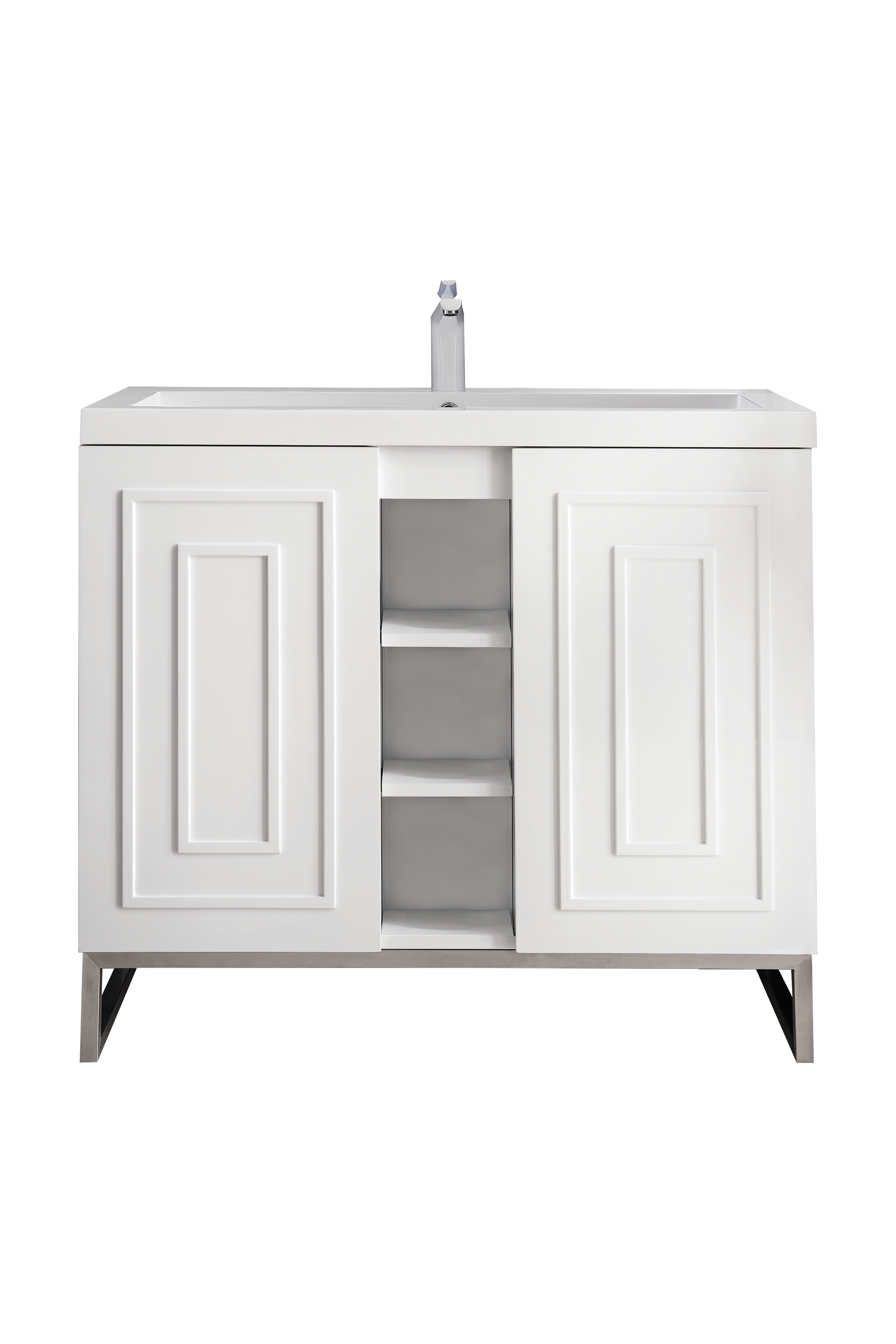 James Martin E110V39.5GWBNKWG Alicante' 39.5" Single Vanity Cabinet, Glossy White, Brushed Nickel w/White Glossy Composite Countertop