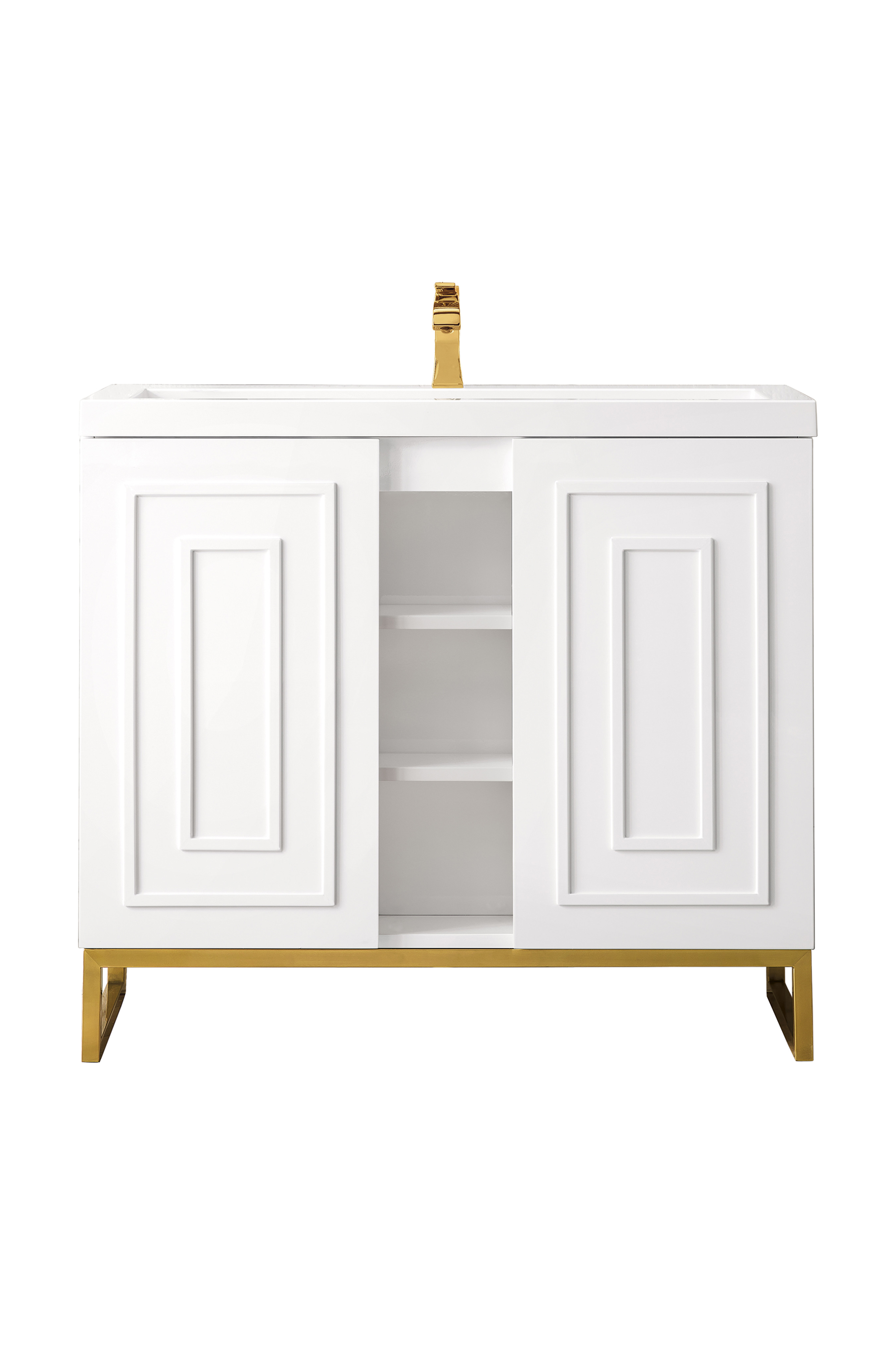 James Martin E110V39.5GWRGDWG Alicante' 39.5" Single Vanity Cabinet, Glossy White, Radiant Gold w/White Glossy Composite Countertop