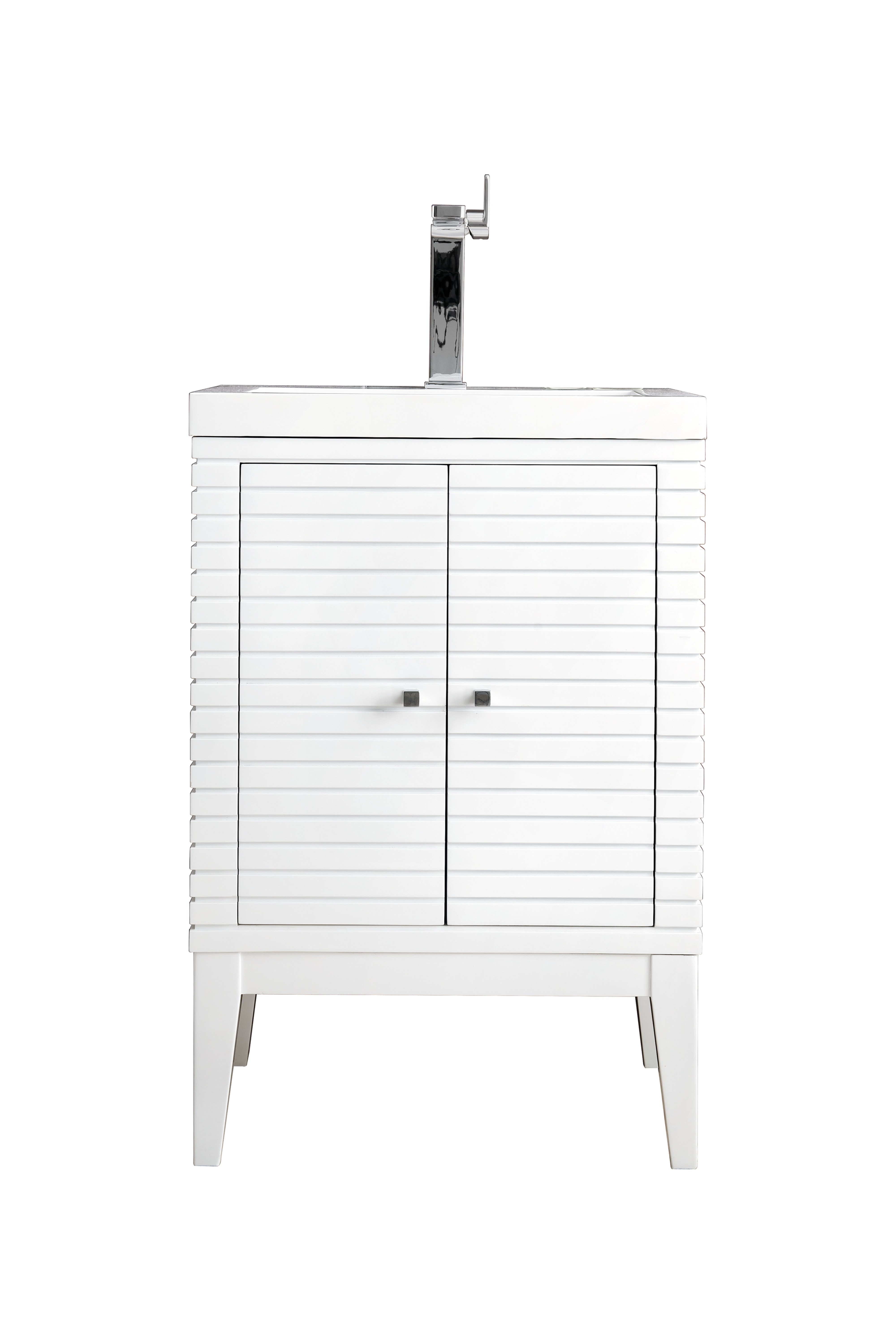 James Martin E213V24GWWG Linden 24" Single Vanity Cabinet, Glossy White w/ White Glossy Composite Countertop