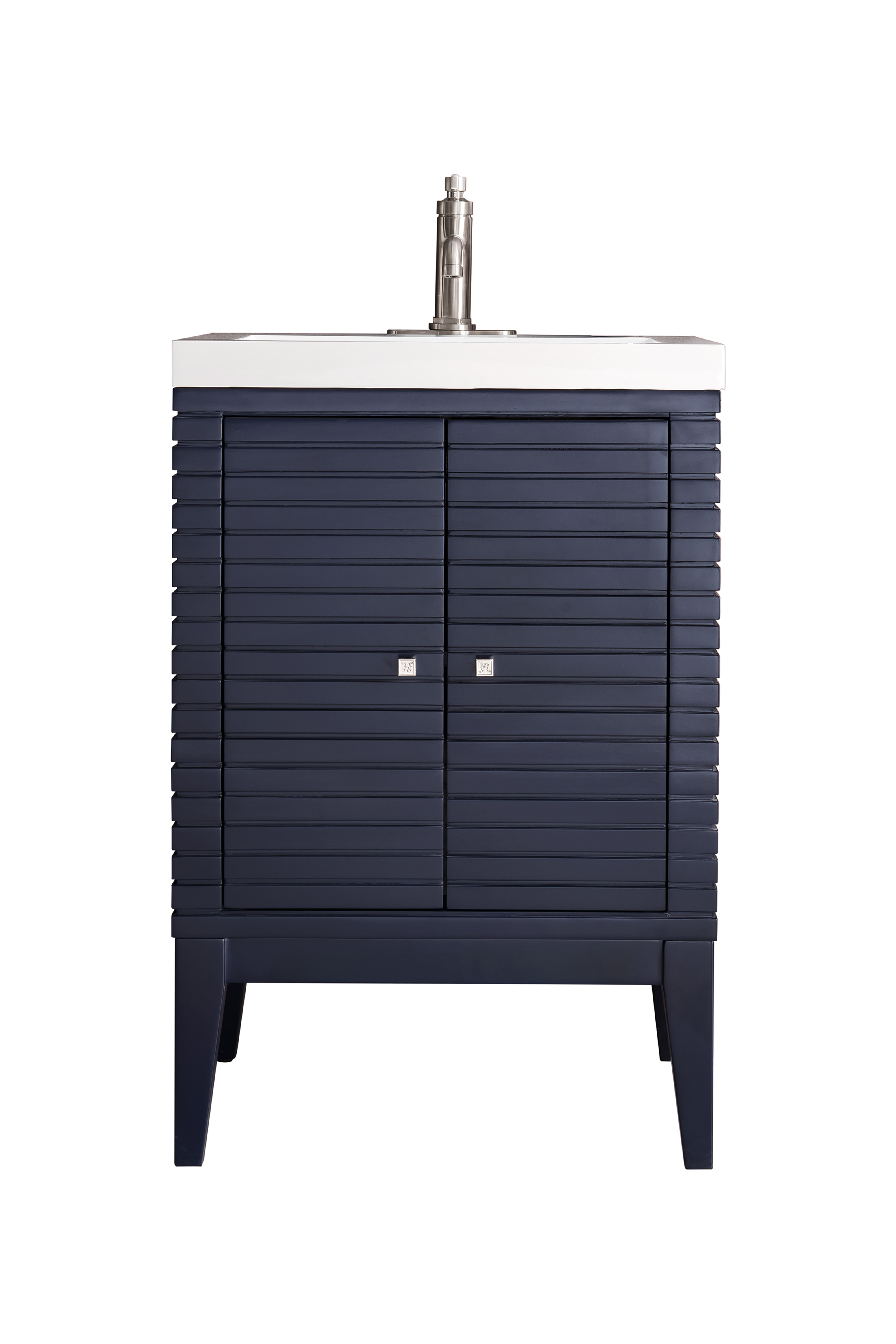 James Martin E213V24NVBWG Linden 24" Single Vanity Cabinet, Navy Blue w/ White Glossy Composite Countertop - Click Image to Close