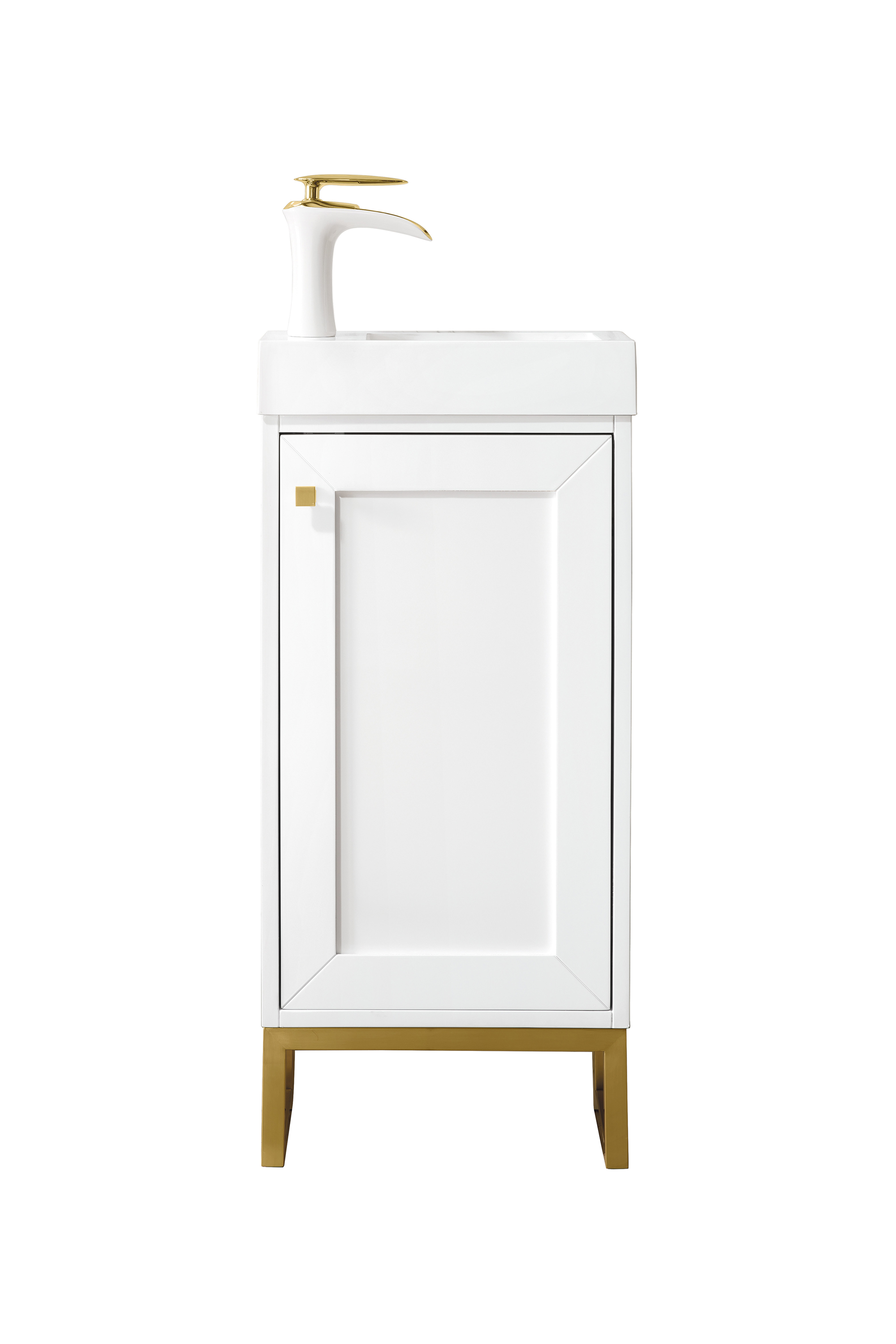 James Martin E303V16GWRGDWG Chianti 16" Single Vanity Cabinet, Glossy White, Radiant Gold, w/ White Glossy Composite Countertop