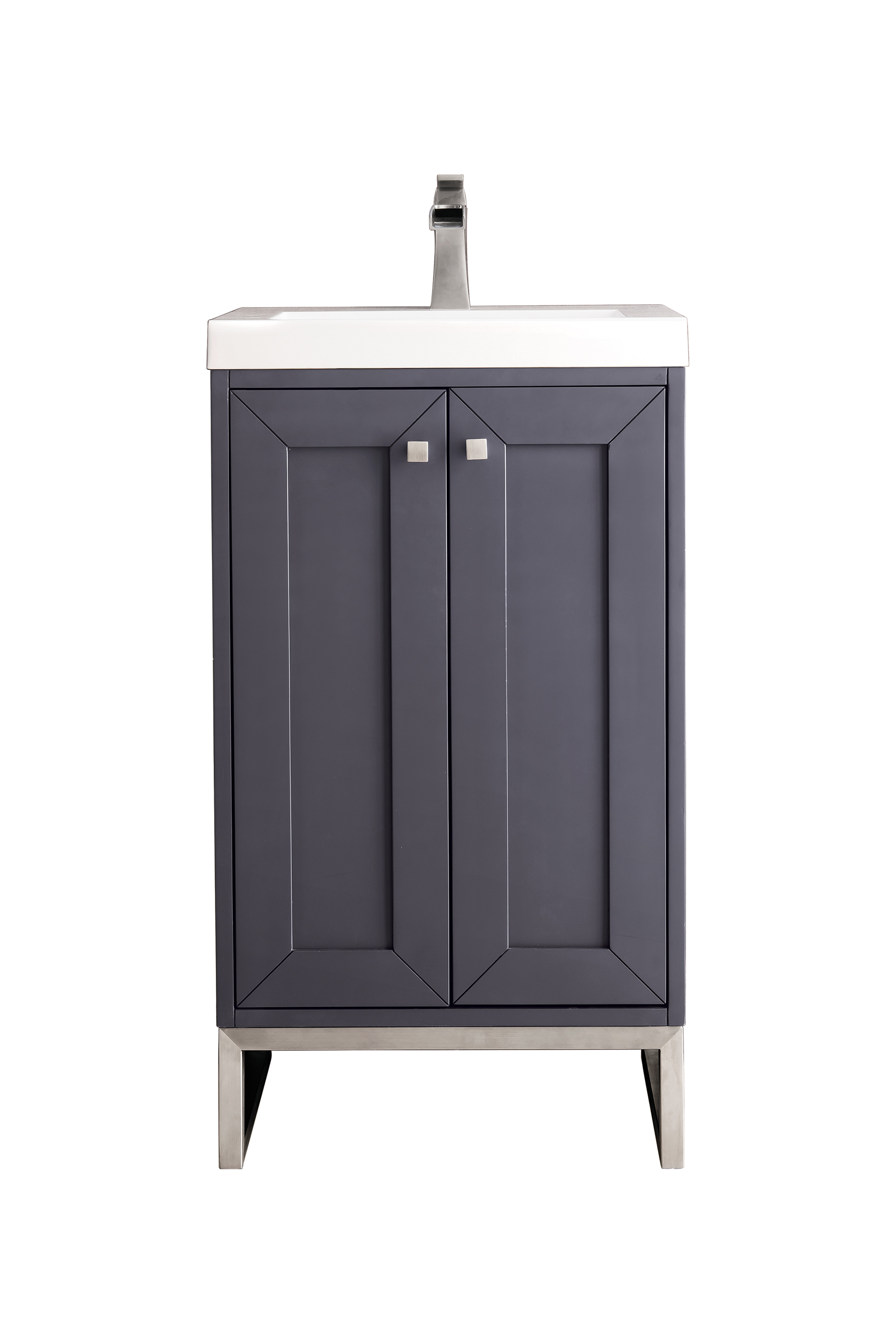 James Martin E303V20MGBNKWG Chianti 20" Single Vanity Cabinet, Mineral Grey, Brushed Nickel, w/ White Glossy Composite Countertop