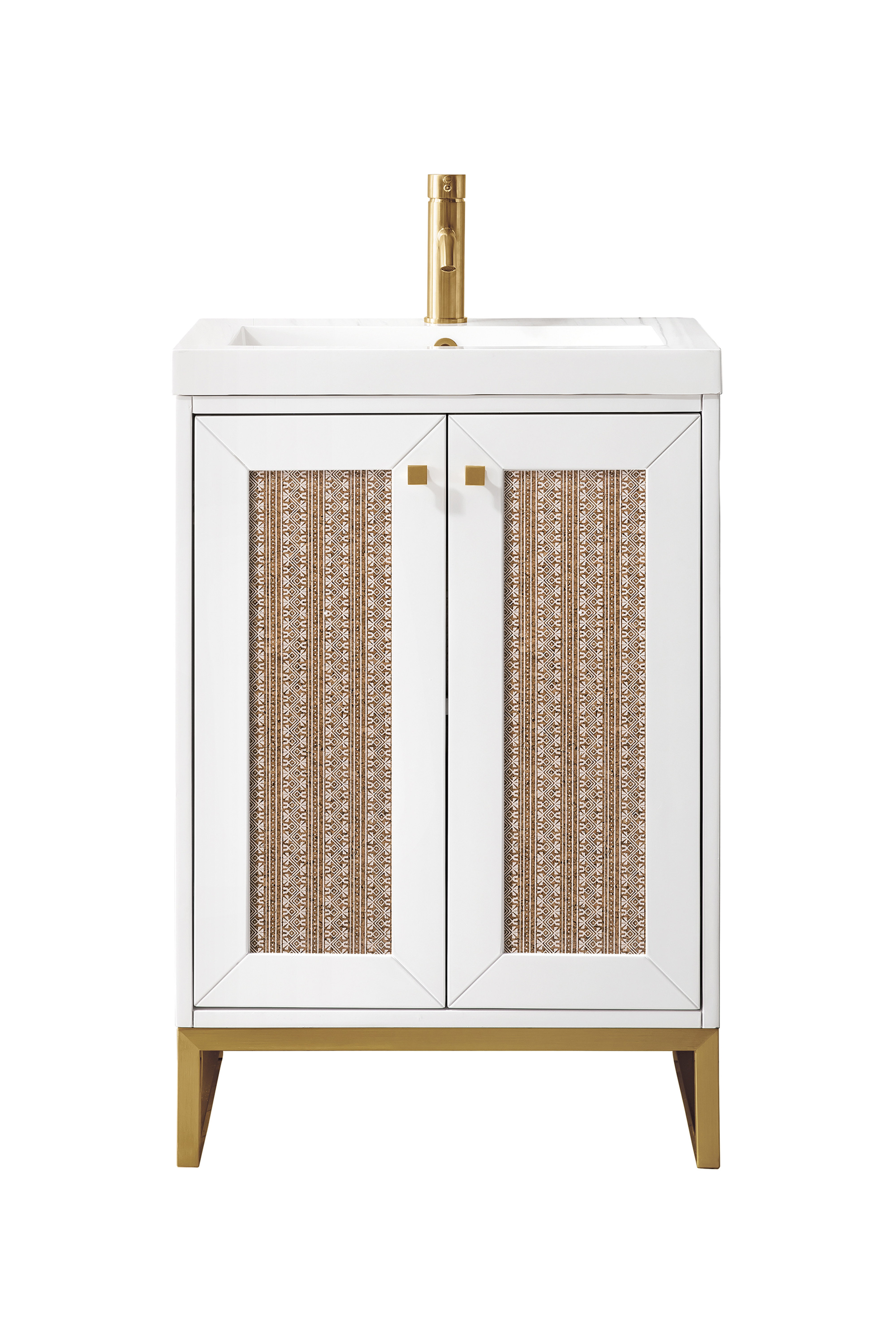 James Martin E303V24GWRGDWG Chianti 24" Single Vanity Cabinet, Glossy White, Radiant Gold, w/ White Glossy Composite Countertop
