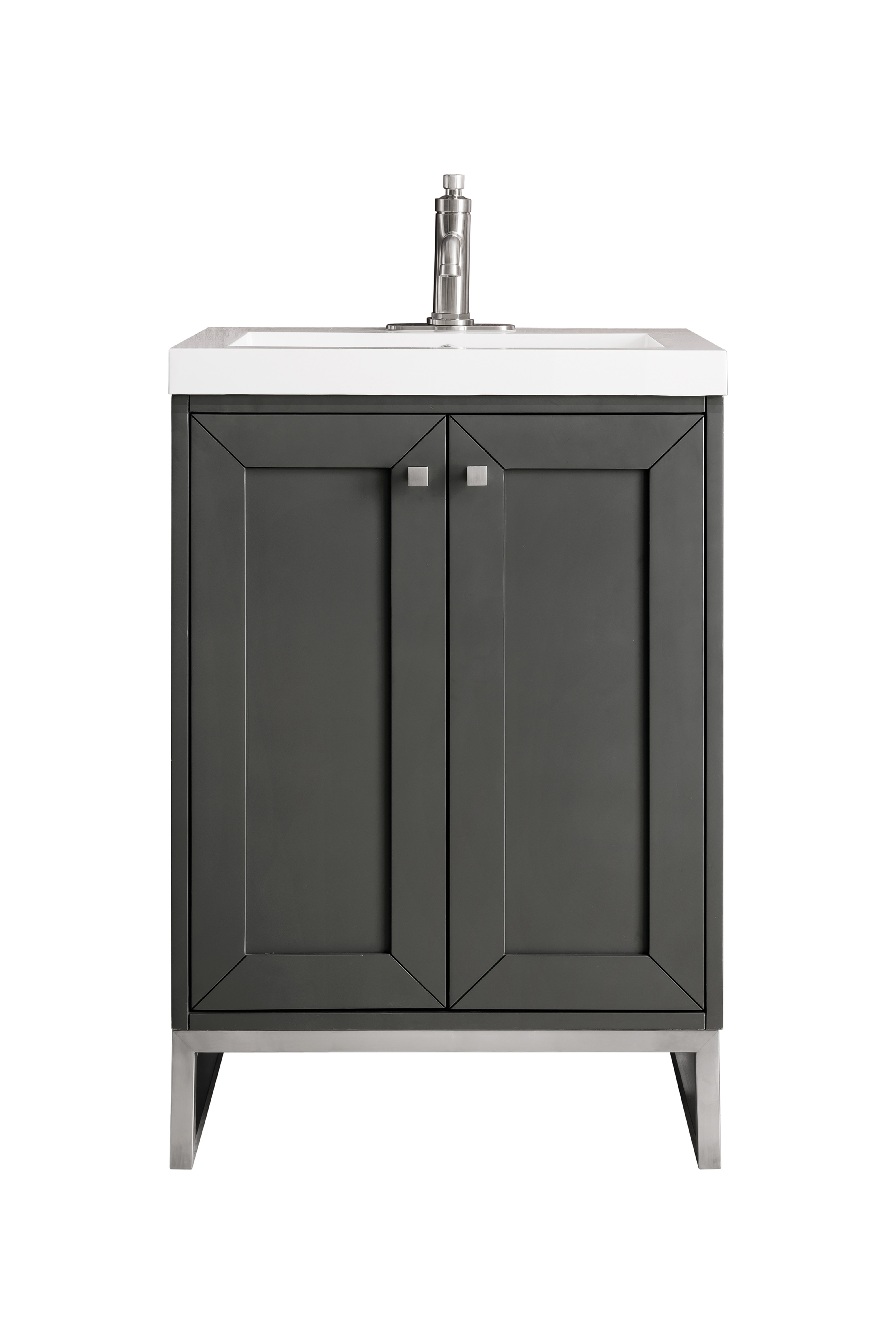 James Martin E303V24MGBNKWG Chianti 24" Single Vanity Cabinet, Mineral Grey, Brushed Nickel, w/ White Glossy Composite Countertop