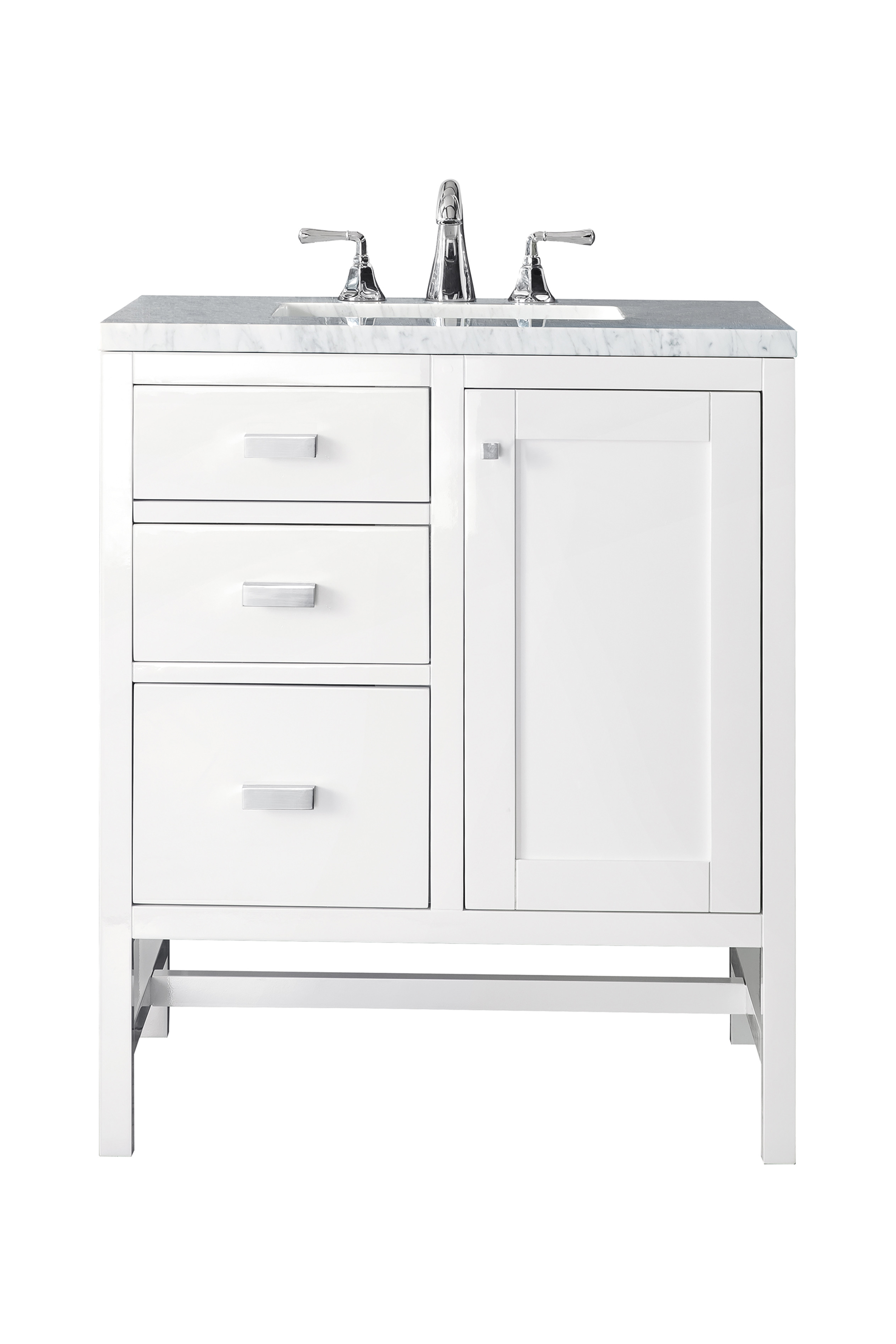 James Martin E444-V30-GW-3AF Addison 30" Single Vanity Cabinet, Glossy White, w/ 3 CM Arctic Fall Solid Surface Countertop