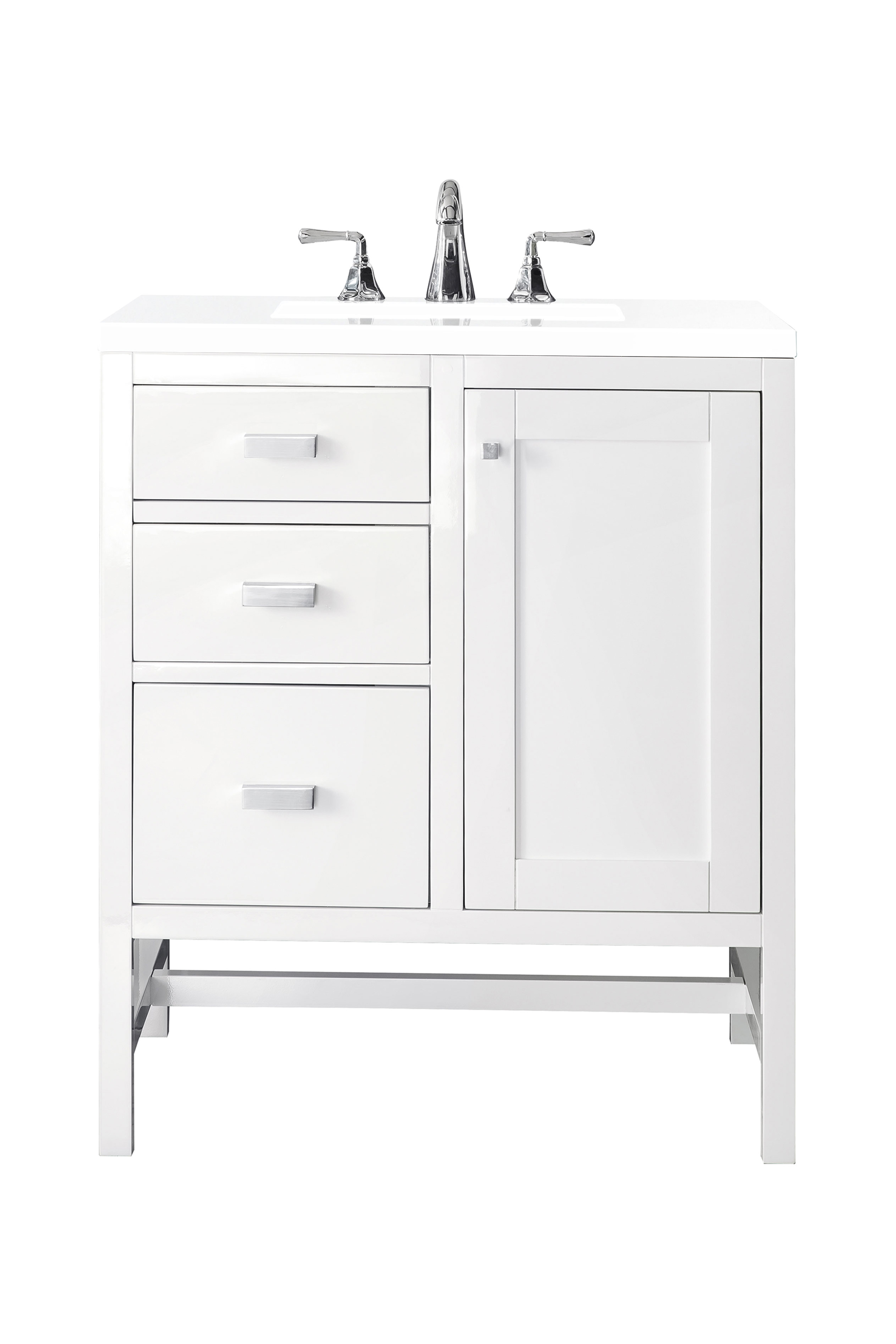 James Martin E444-V30-GW-3CLW Addison 30" Single Vanity Cabinet, Glossy White, w/ 3 CM Classic White Quartz Top