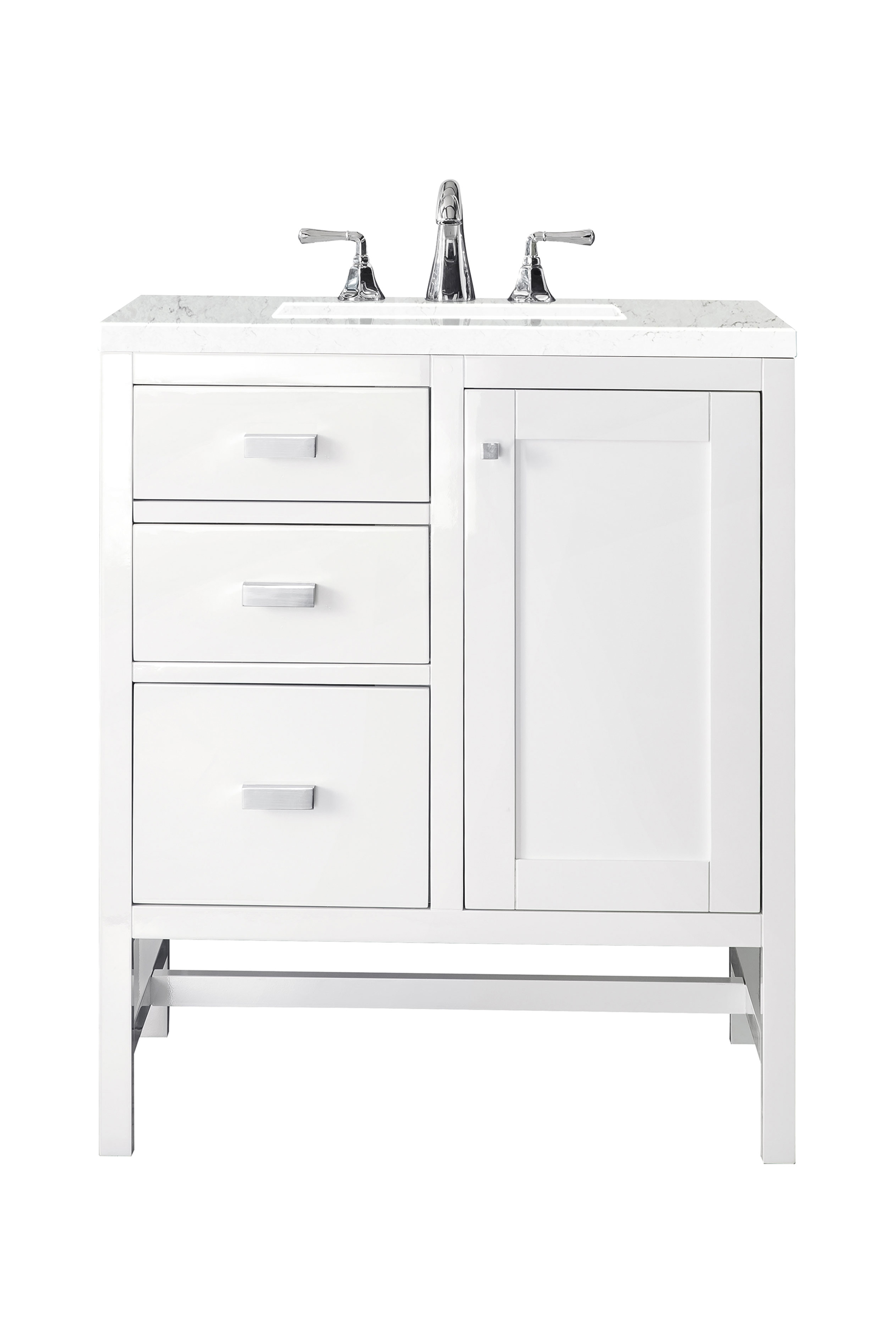 James Martin E444-V30-GW-3EJP Addison 30" Single Vanity Cabinet, Glossy White, w/ 3 CM Eternal Jasmine Pearl Quartz Top