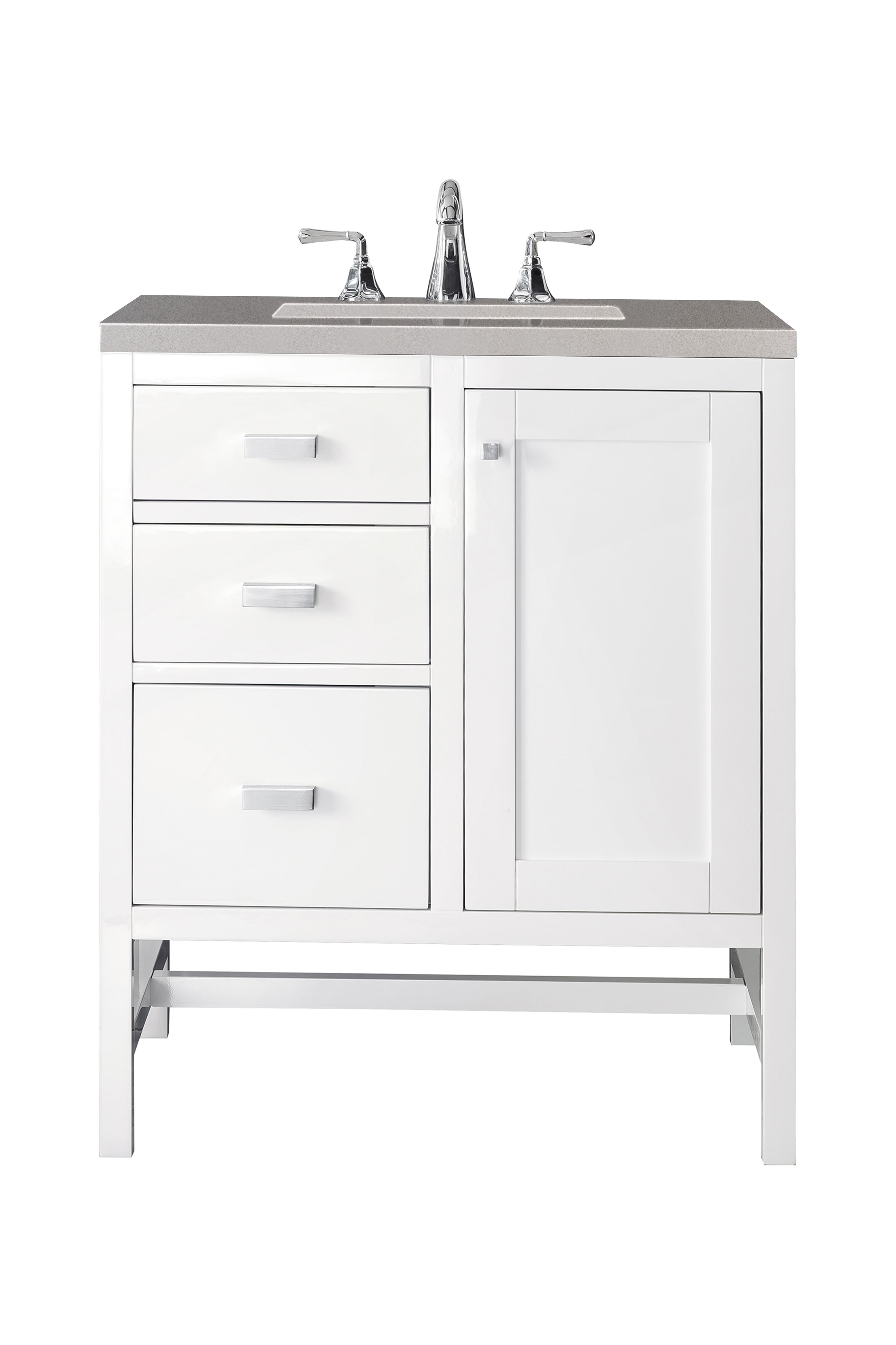 James Martin E444-V30-GW-3GEX Addison 30" Single Vanity Cabinet, Glossy White, w/ 3 CM Grey Expo Quartz Top