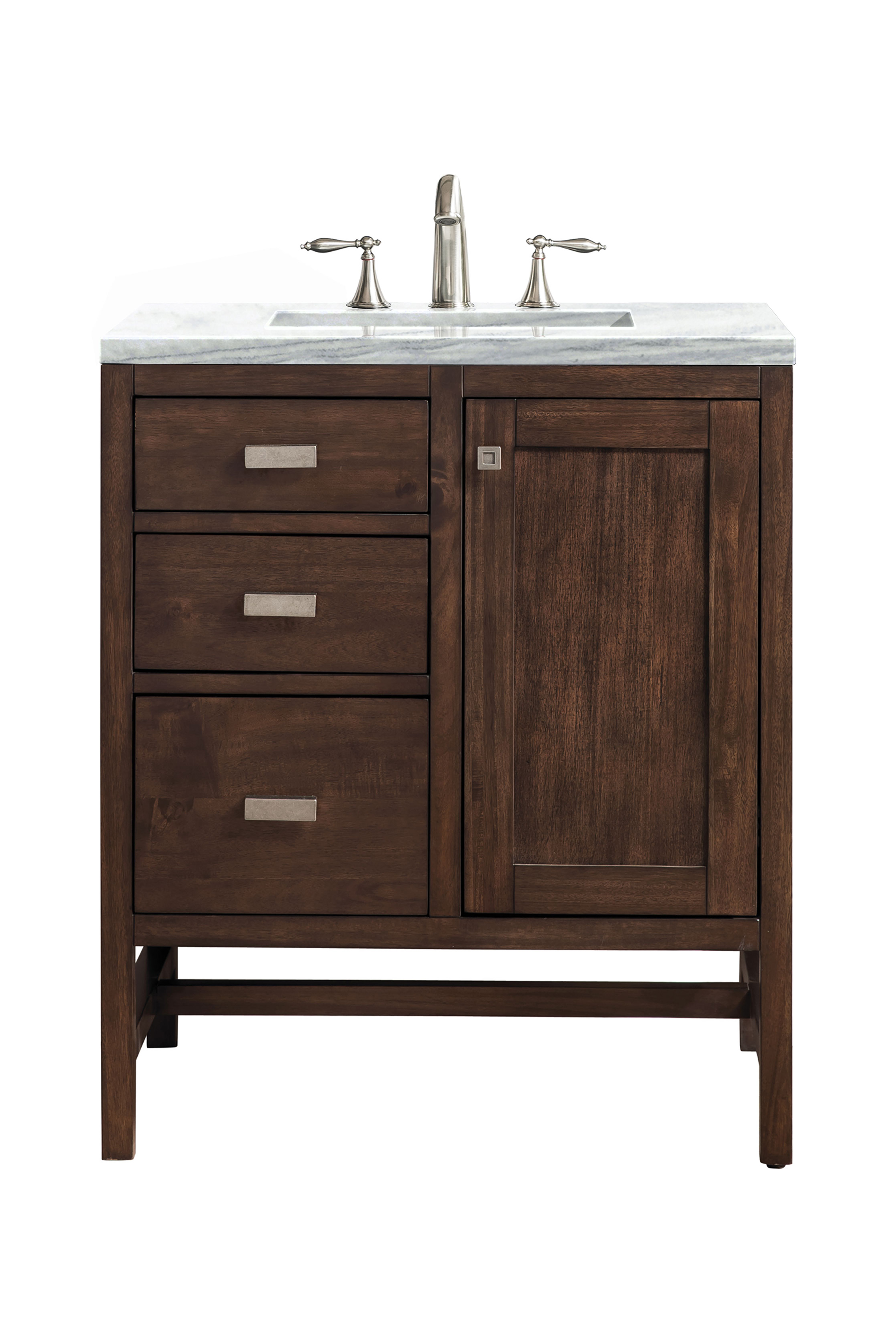 James Martin E444-V30-MCA-3AF Addison 30" Single Vanity Cabinet, Mid Century Acacia, w/ 3 CM Arctic Fall Solid Surface Countertop