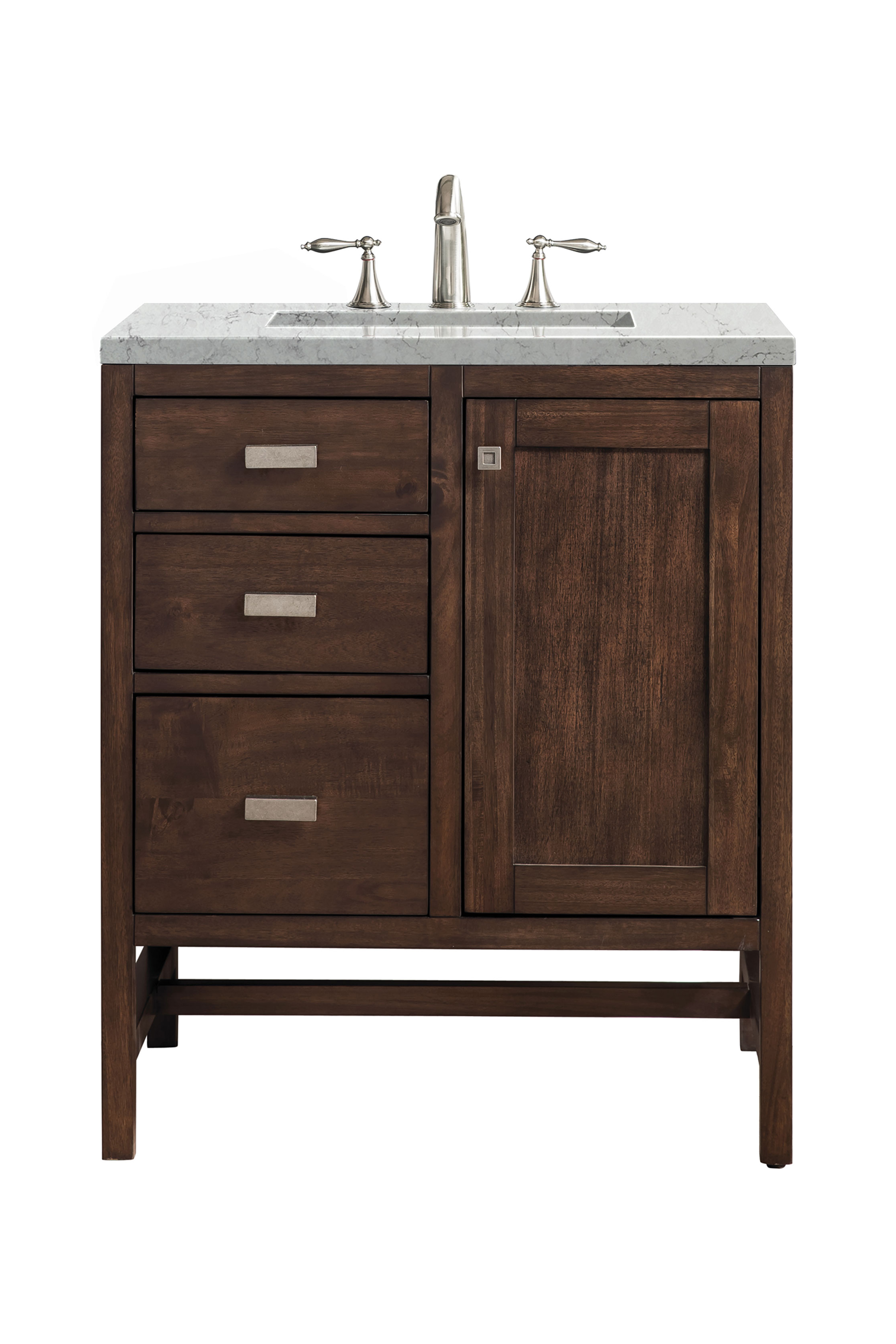 James Martin E444-V30-MCA-3EJP Addison 30" Single Vanity Cabinet, Mid Century Acacia, w/ 3 CM Eternal Jasmine Pearl Quartz Top