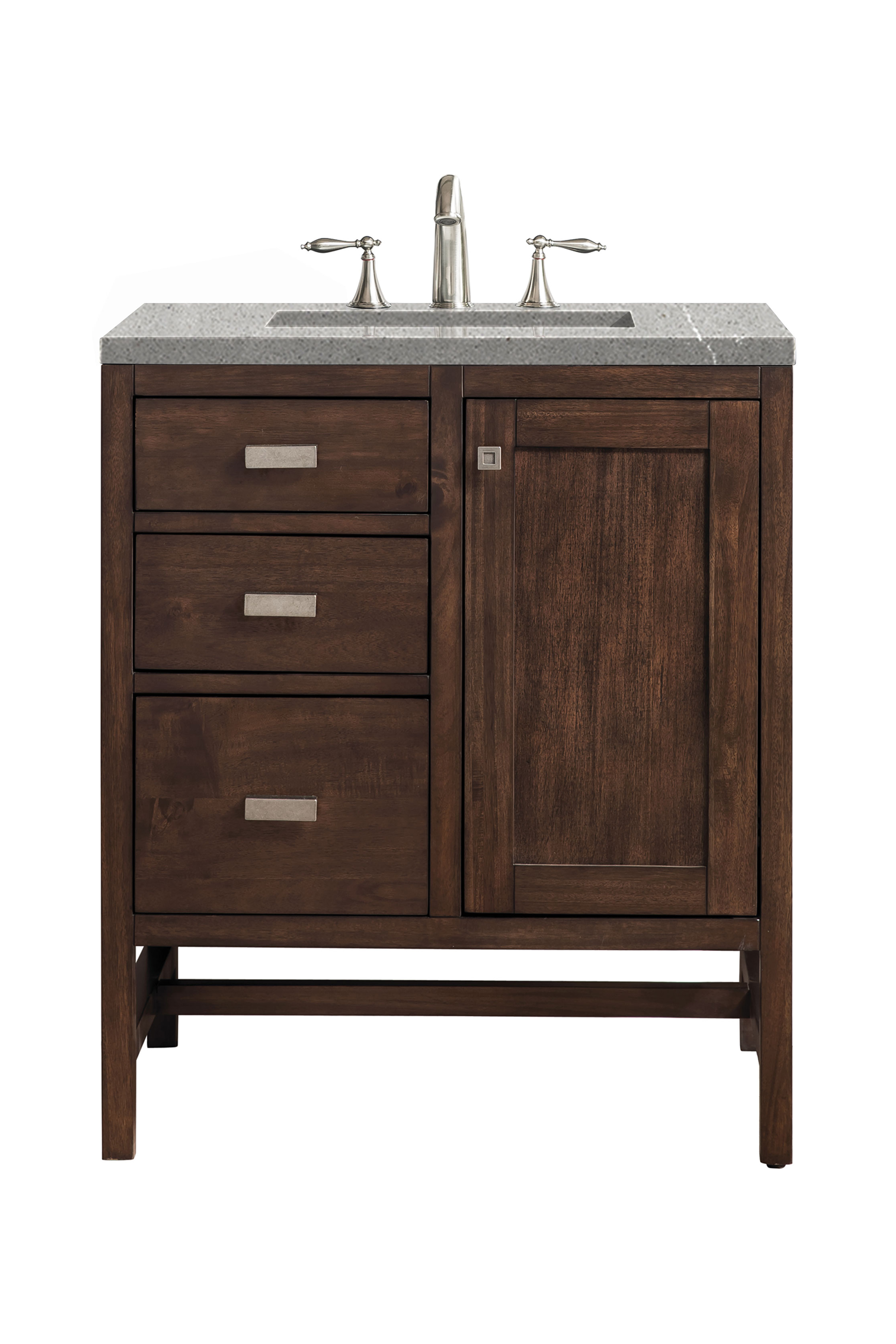 James Martin E444-V30-MCA-3ESR Addison 30" Single Vanity Cabinet, Mid Century Acacia, w/ 3 CM Eternal Serena Quartz Top