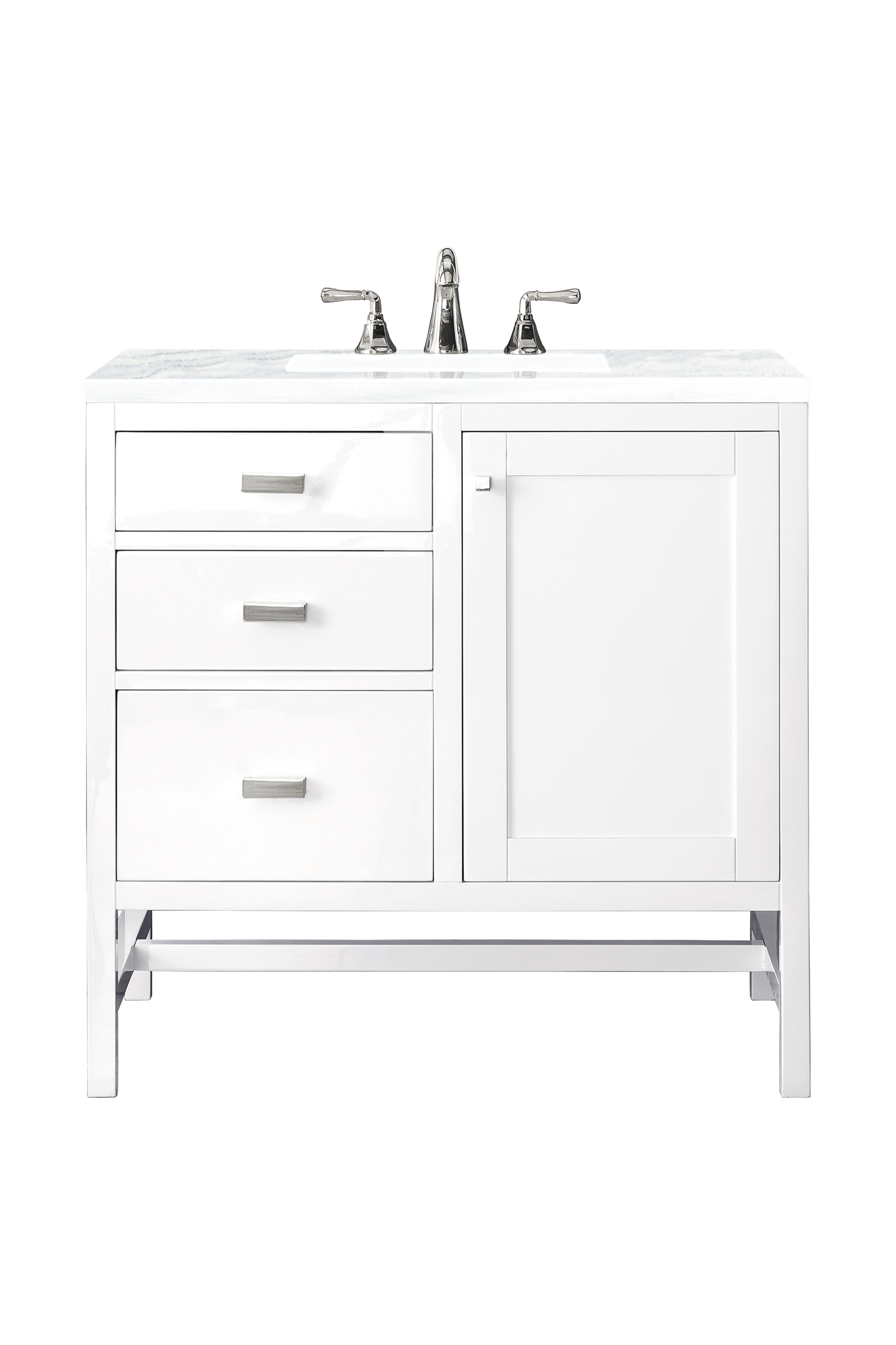 James Martin E444-V36-GW-3AF Addison 36" Single Vanity Cabinet, Glossy White, w/ 3 CM Arctic Fall Solid Surface Countertop