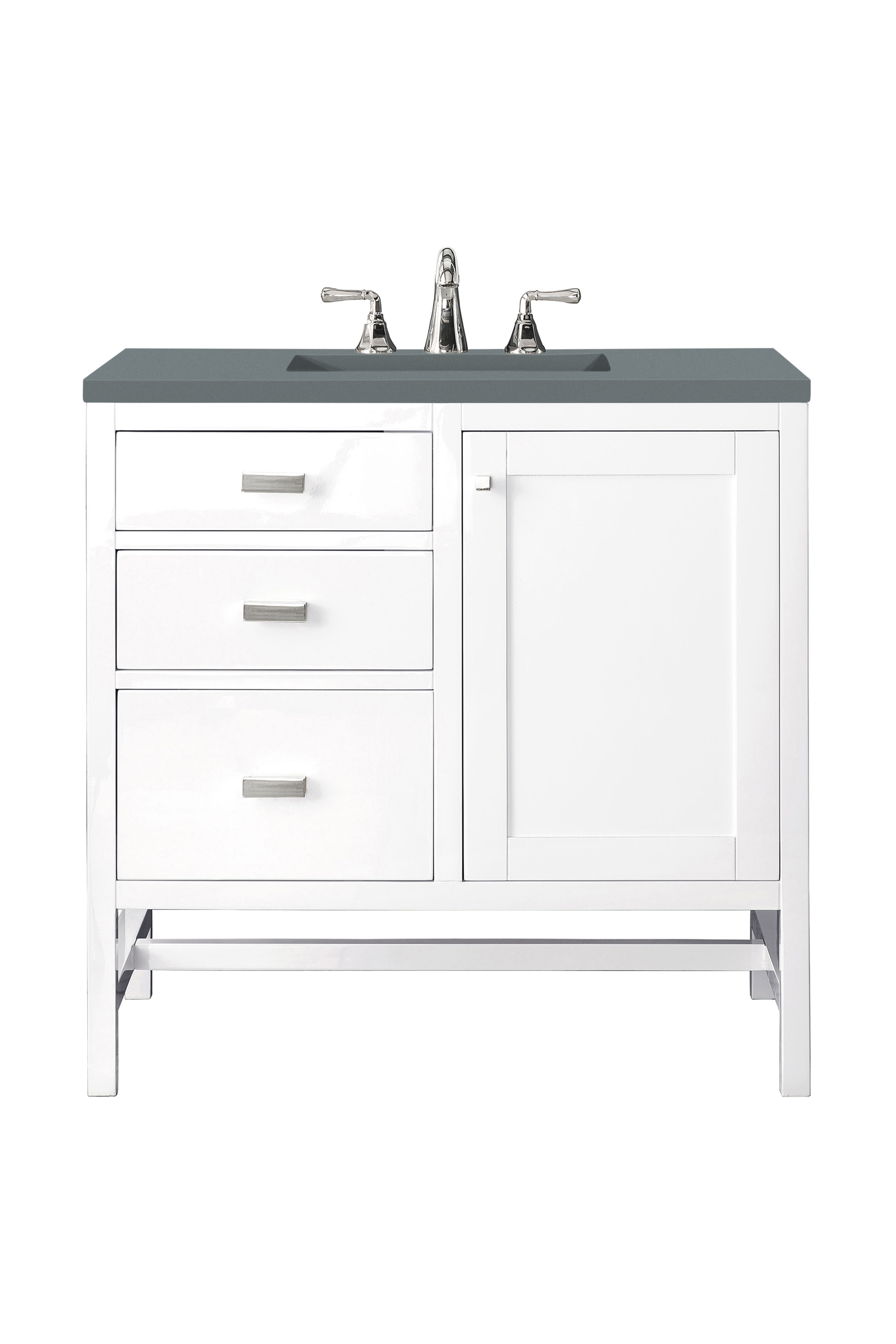 James Martin E444-V36-GW-3CBL Addison 36" Single Vanity Cabinet, Glossy White, w/ 3 CM Cala Blue Top